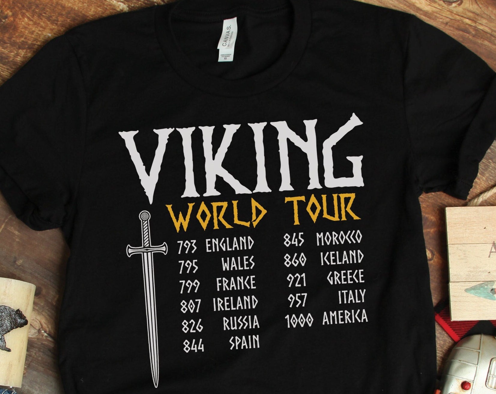Viking Longship Hoodie - Viking World Tour Hoodie, Double-Sided Norse Longship Tour Dates, Norse