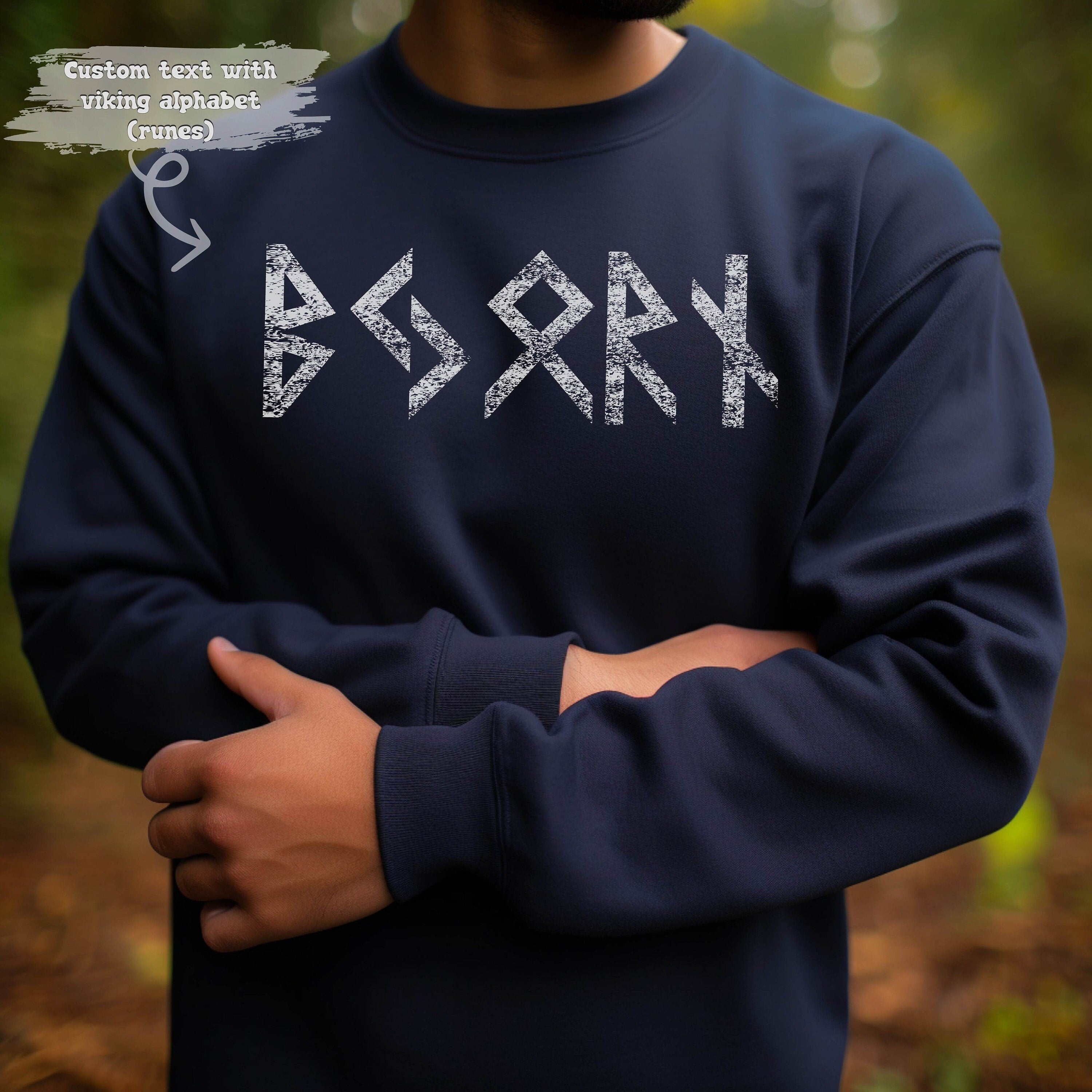 Viking Rune Hoodie - Name in Runes Alphabet Viking Sweatshirt, Norse Personalized Futhark Runes