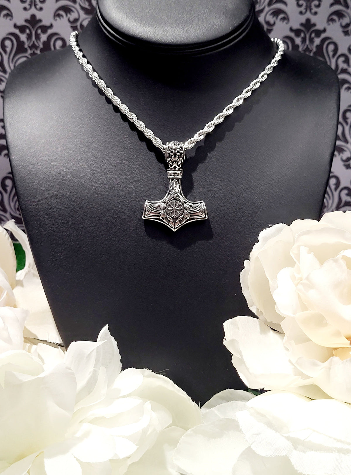 Viking Thor's Hammer Necklace - Mjolnir Necklace, Wolf Chain, Fenrir Amulet, Handmade Viking