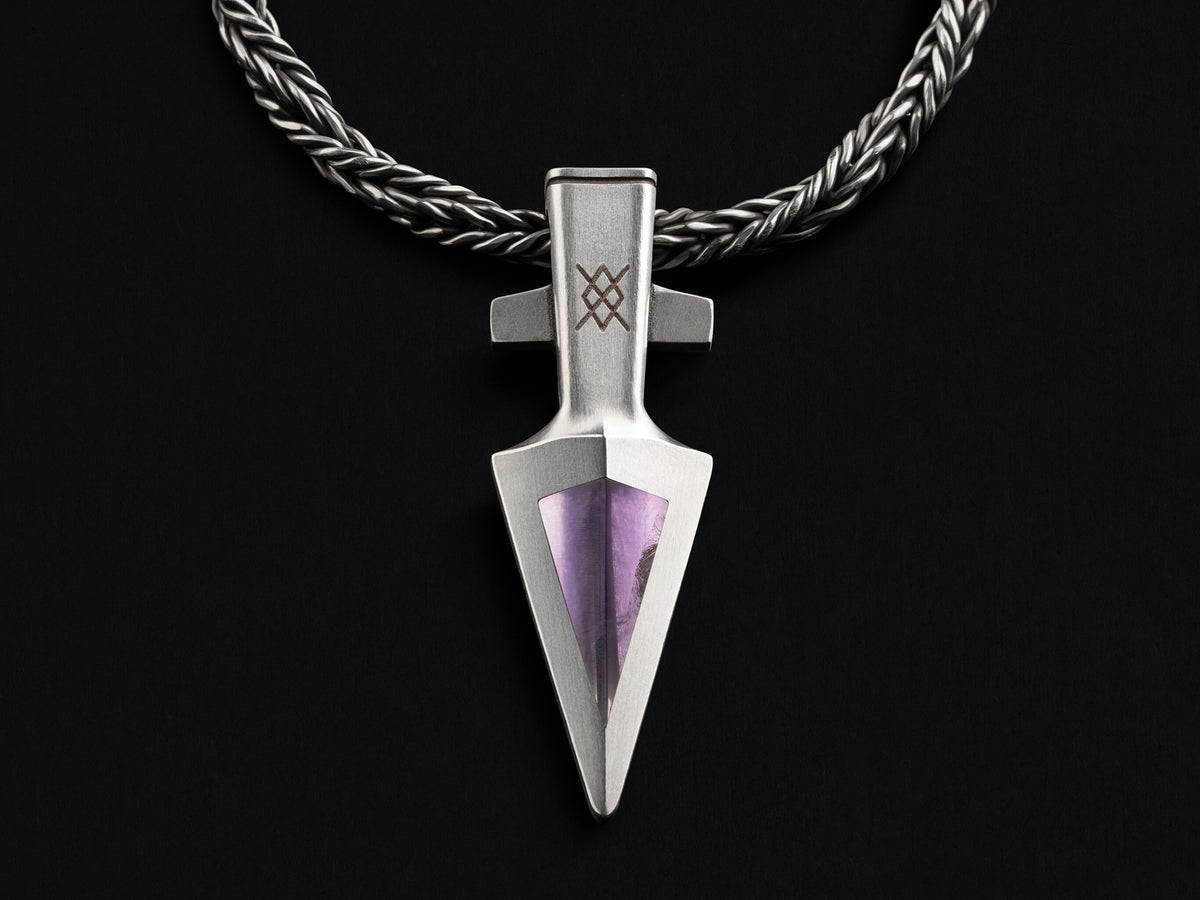 Viking Necklace - Tiger's Eye Arrowhead Pendant: Silver Viking Gungnir Necklace