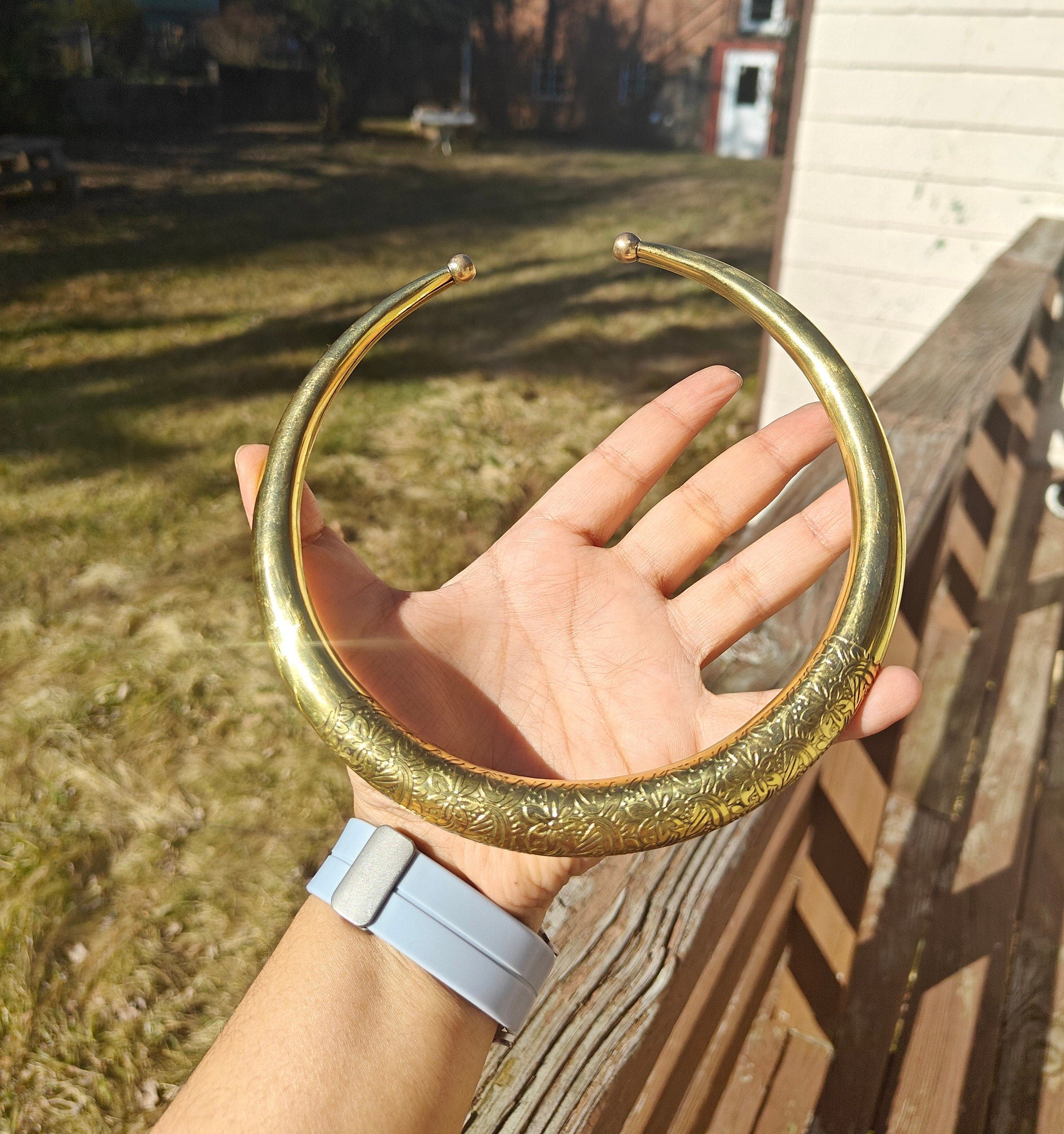 Viking Necklace - Celtic Ram Head Torc, Brass Twisted Wire Choker, Viking Cosplay Hasli Jewelry