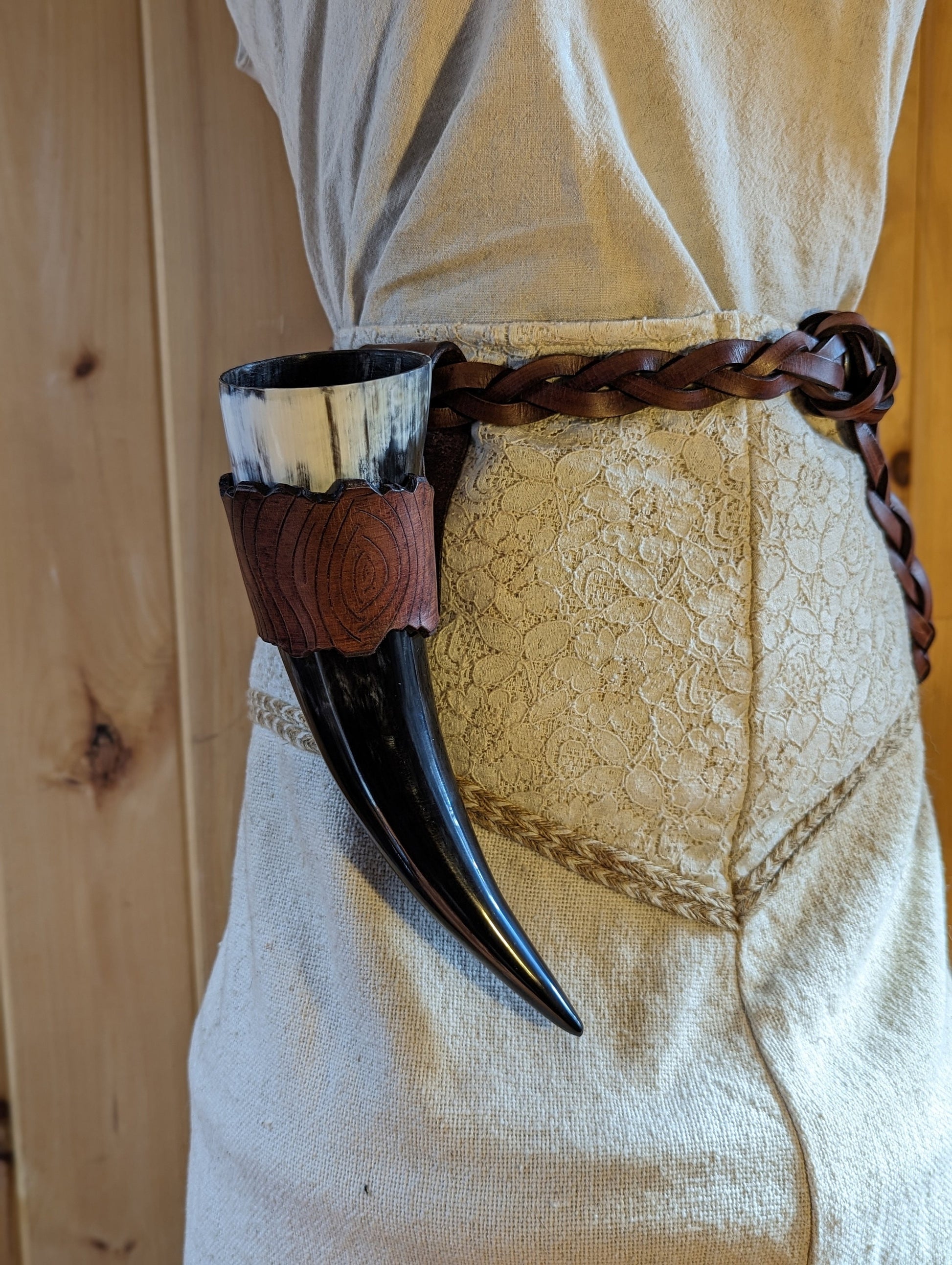 Viking Mug - SCA Viking Fireworks Print Drinking Horn w/ Leather Holster Fireworks Party Sparklers