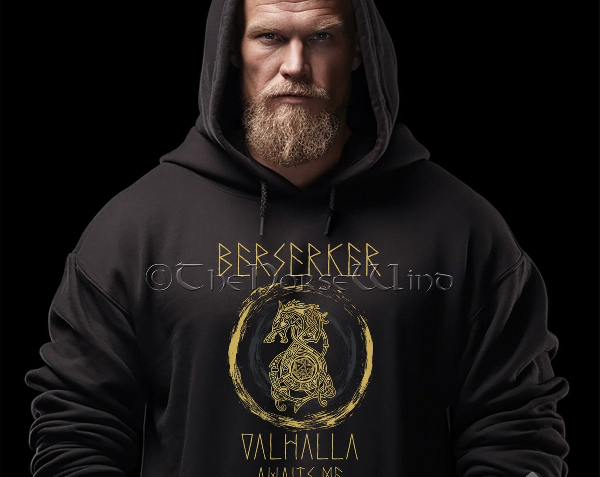 Viking Odin Hoodie - Viking Norse Mythology Hoodie, Vegvisir Compass Dragon Odin Art, Nordic Runes