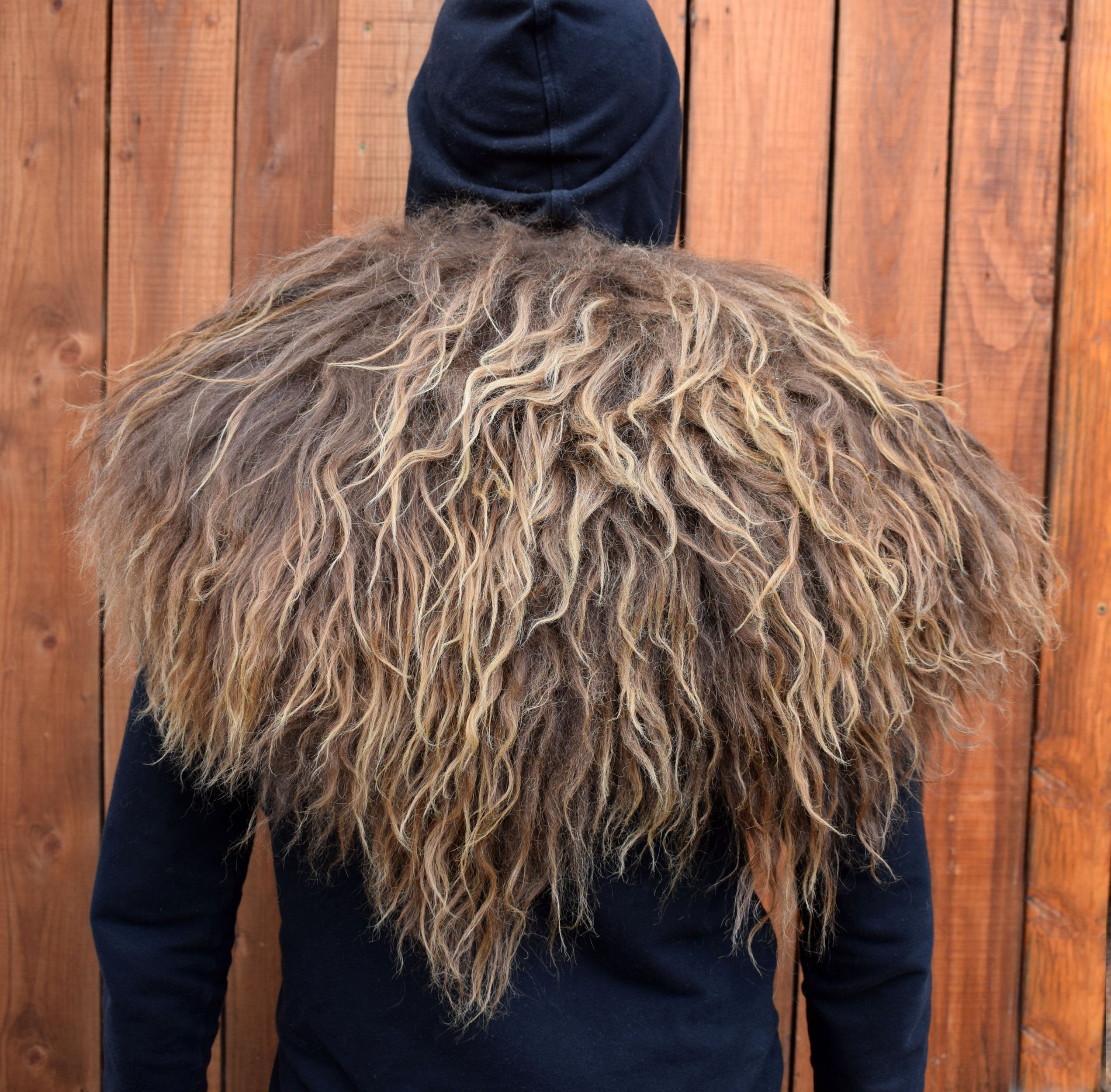 Viking Jacket - Viking Shoulder Fur Cape – Islandic Brown Sheepskin Collar with dragon leather