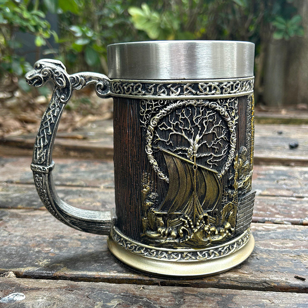 Viking Mug - Handmade Viking Horn Mug, Authentic Natural Ox Horn Tankard, 8 oz Drinking Mug for
