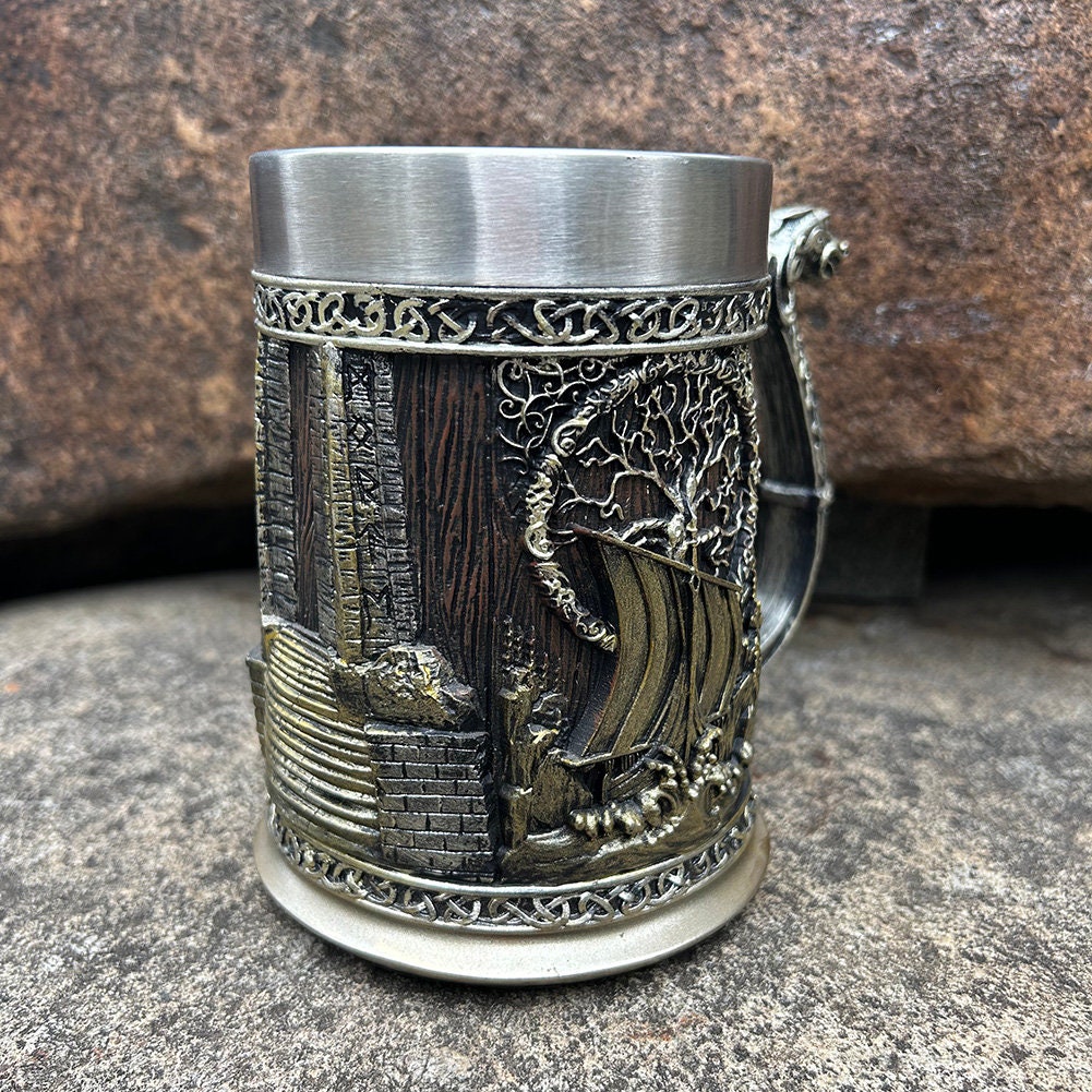 Viking Yggdrasil Tree of Life Mug - Viking Valhalla Ship Drinking Beer Coffee Mug 22 Oz, Viking