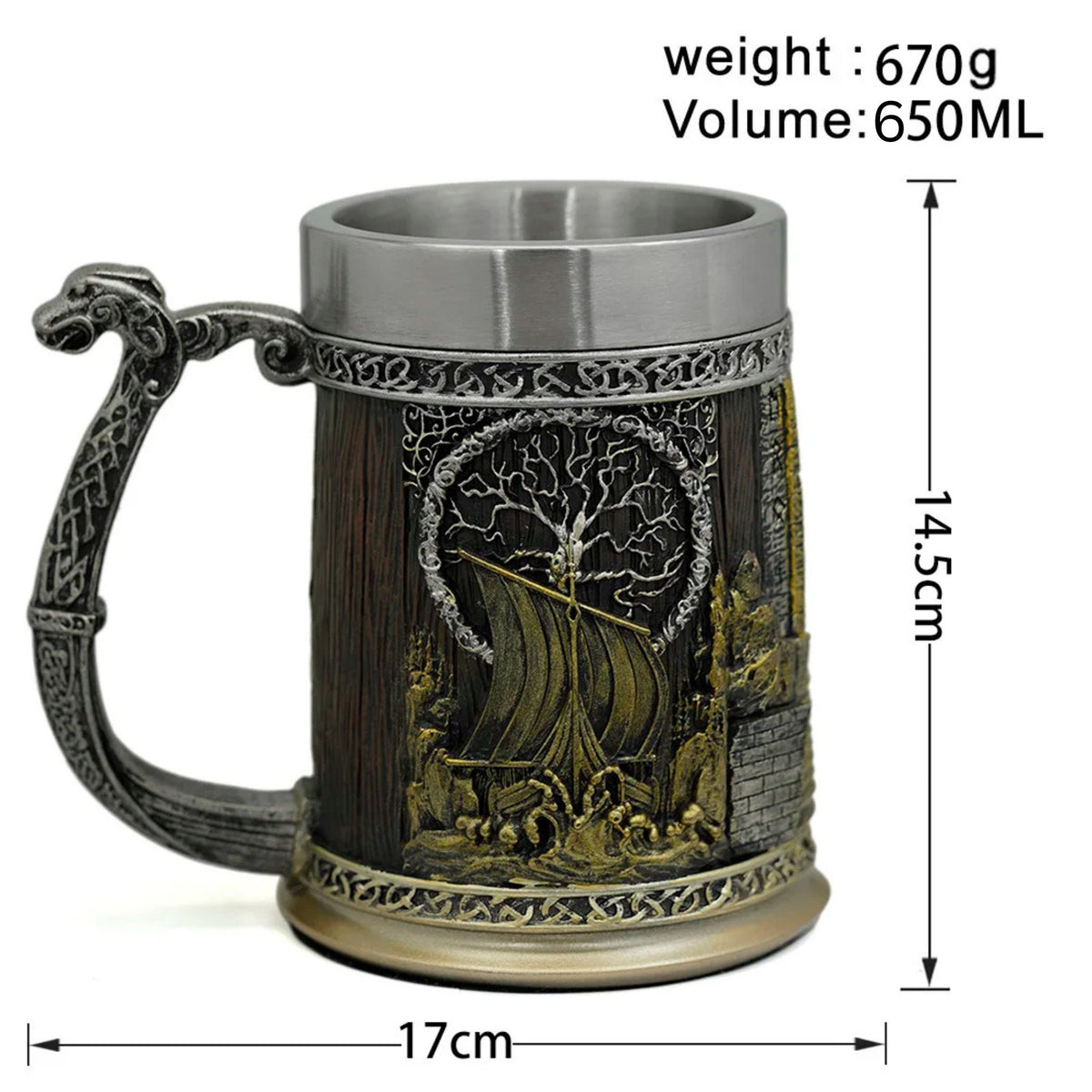Viking Yggdrasil Tree of Life Mug - Viking Valhalla Ship Drinking Beer Coffee Mug 22 Oz, Viking