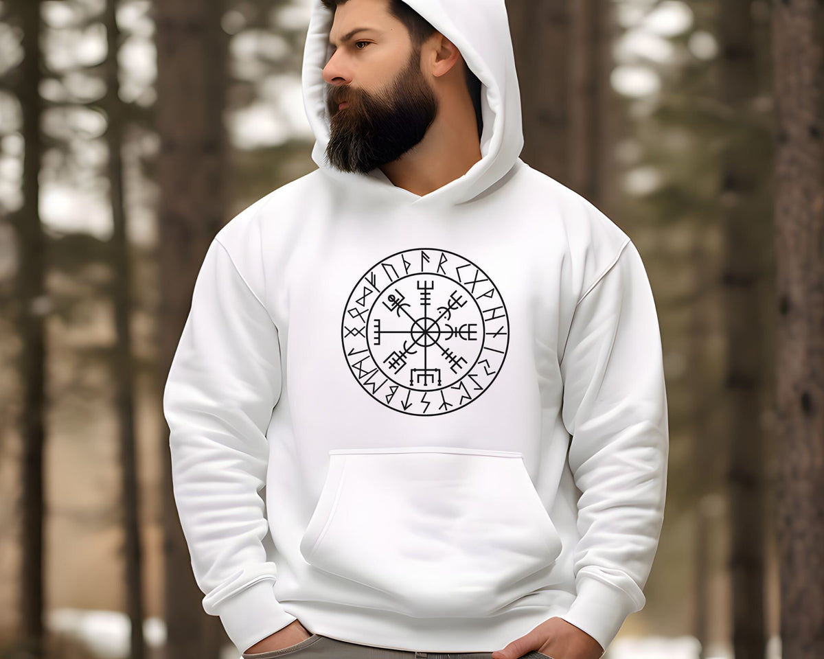 Viking Odin Hoodie - Viking Norse Mythology Hoodie, Vegvisir Compass Dragon Odin Art, Nordic Runes