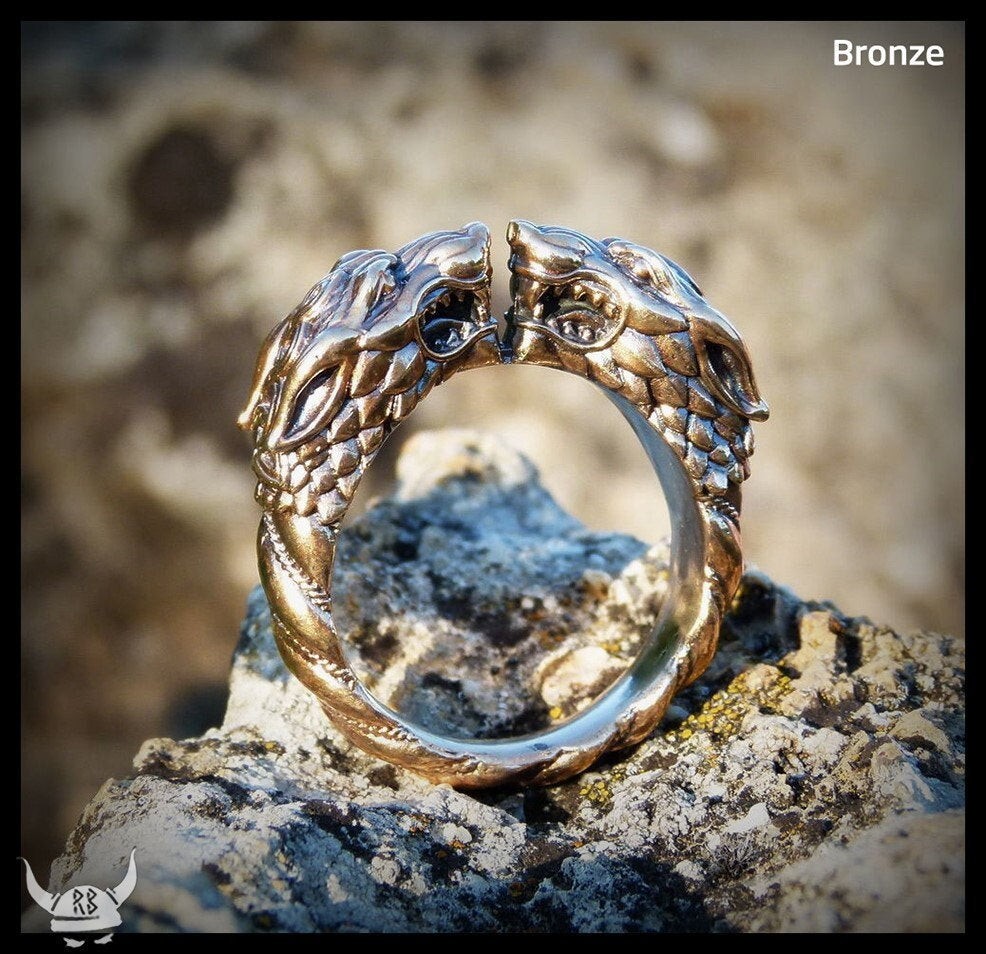 Viking Wolf Ring - Norse Raven Wolf Ring Silver Blue Stone Viking Celtic Knot Band