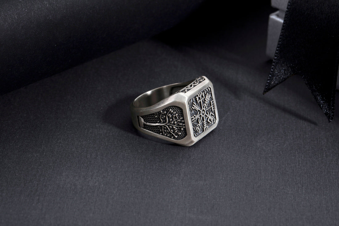 Viking Ring - Sterling Silver Viking Compass Ring, Nordic Tree Of Life