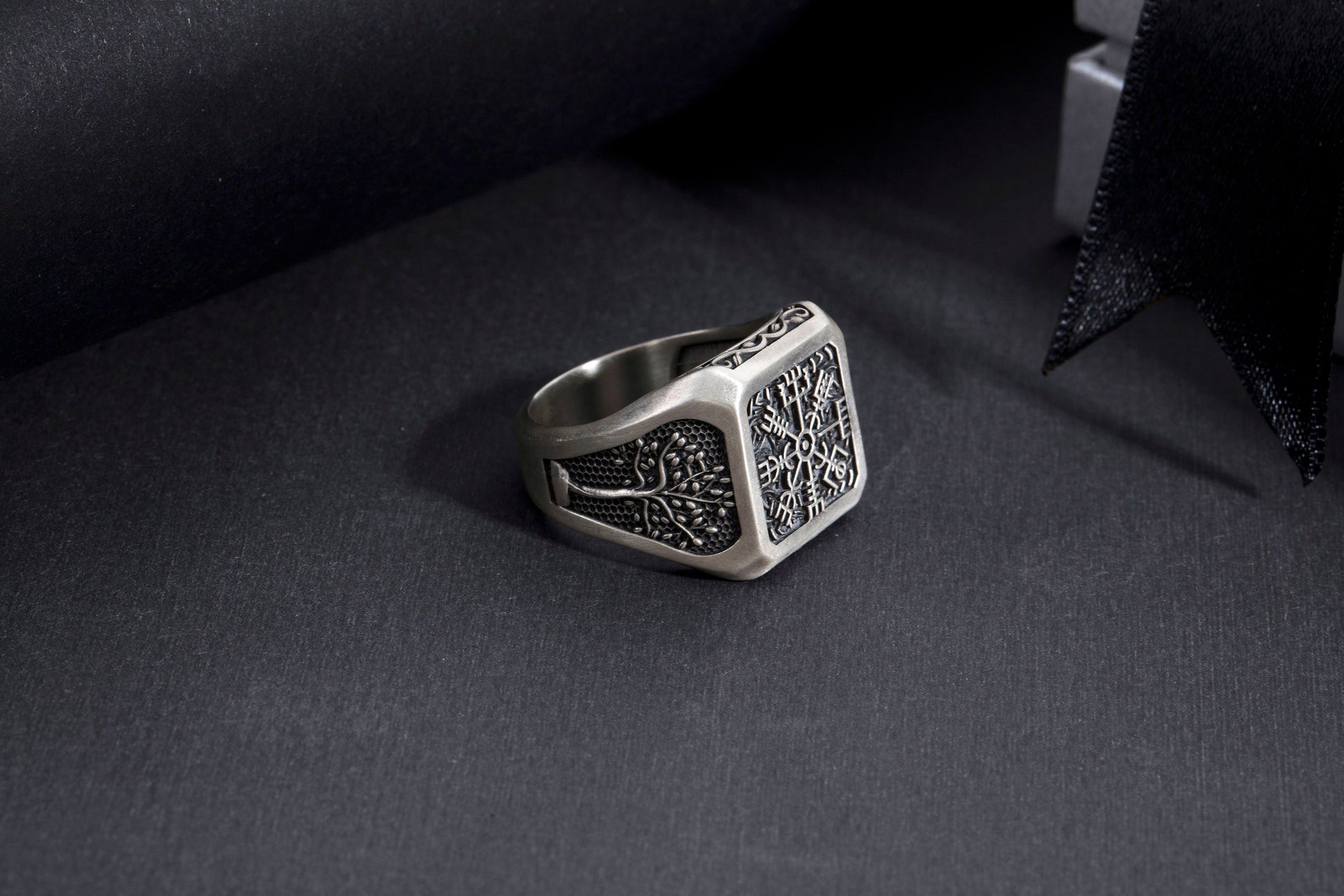 Viking Ring - Sterling Silver Viking Compass Ring, Nordic Tree Of Life