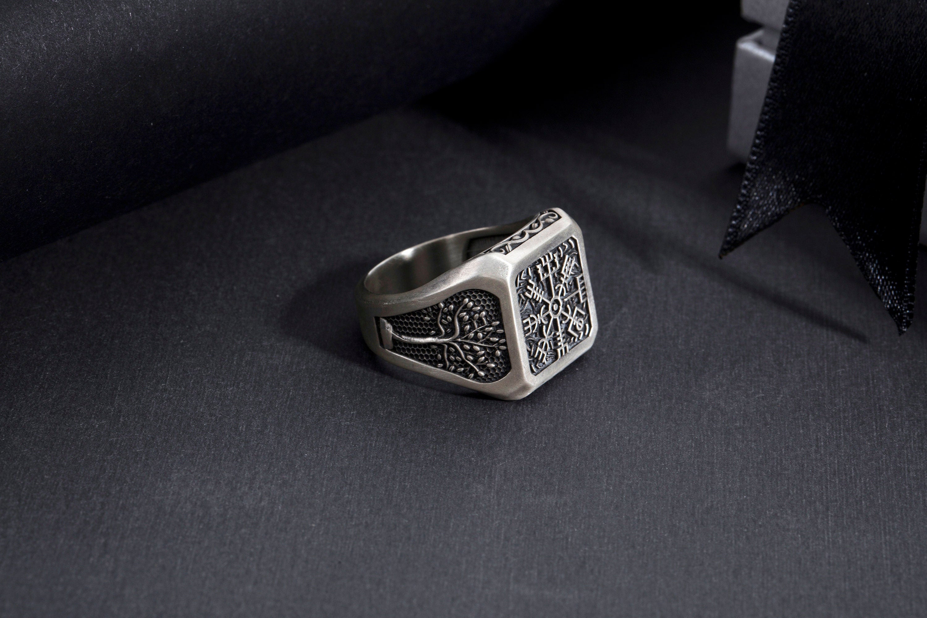 Viking Ring - Sterling Silver Viking Compass Ring, Nordic Tree Of Life