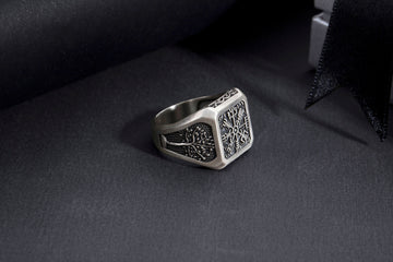 Viking Ring - Sterling Silver Viking Compass Ring, Nordic Tree Of Life