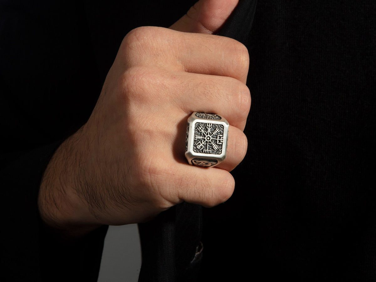 Viking Ring - Sterling Silver Viking Compass Ring, Nordic Tree Of Life