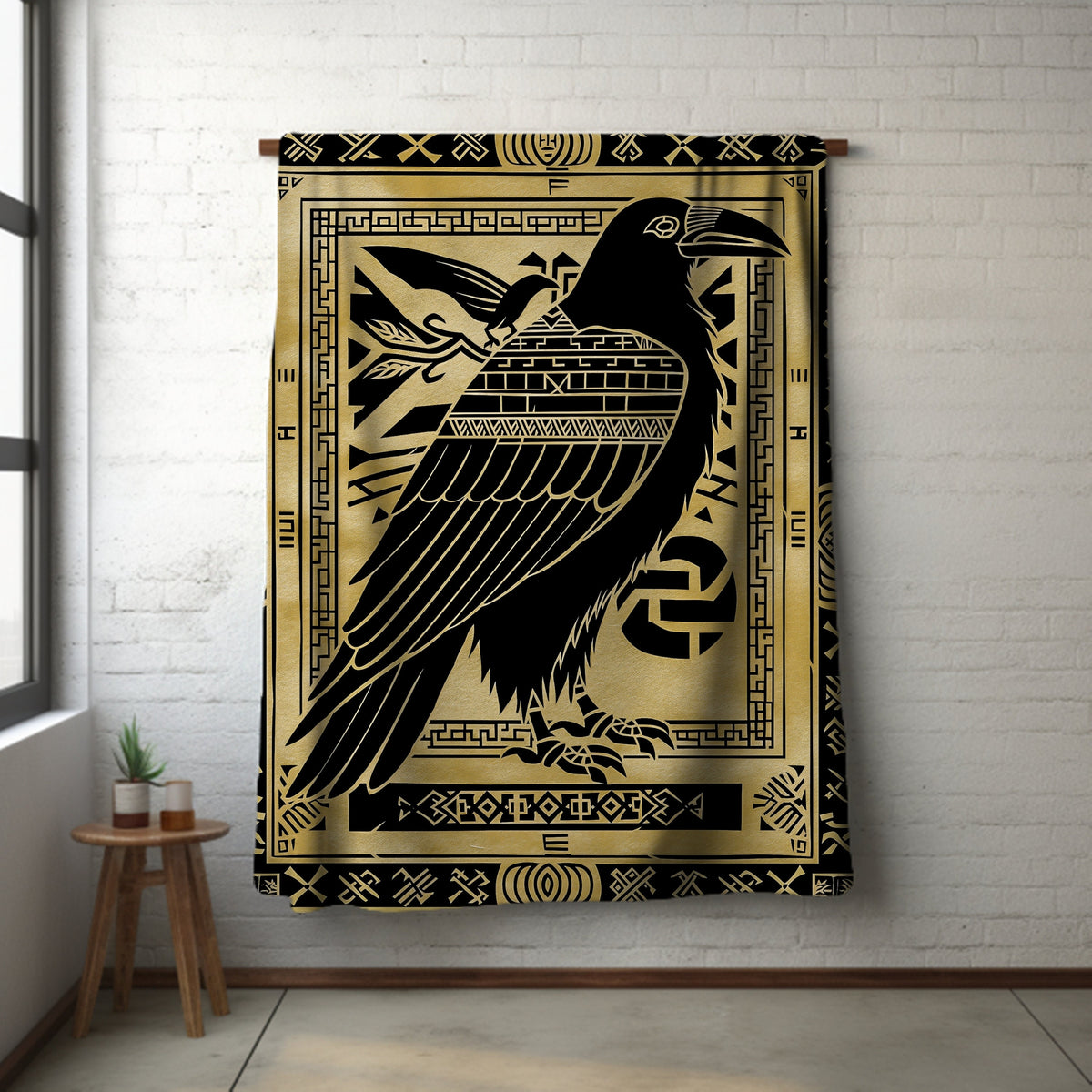 Viking Wolf Blanket - Norse Wolf Fenrir Woven Blanket, Wolf Woven Throw Blanket, Norse Style Woven