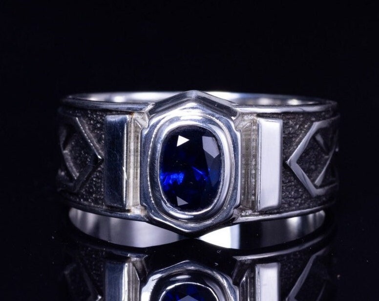 Viking Ring - 14k gold dwarven ring, brutalist signet ruby gemstone ring, fantasy viking nordic
