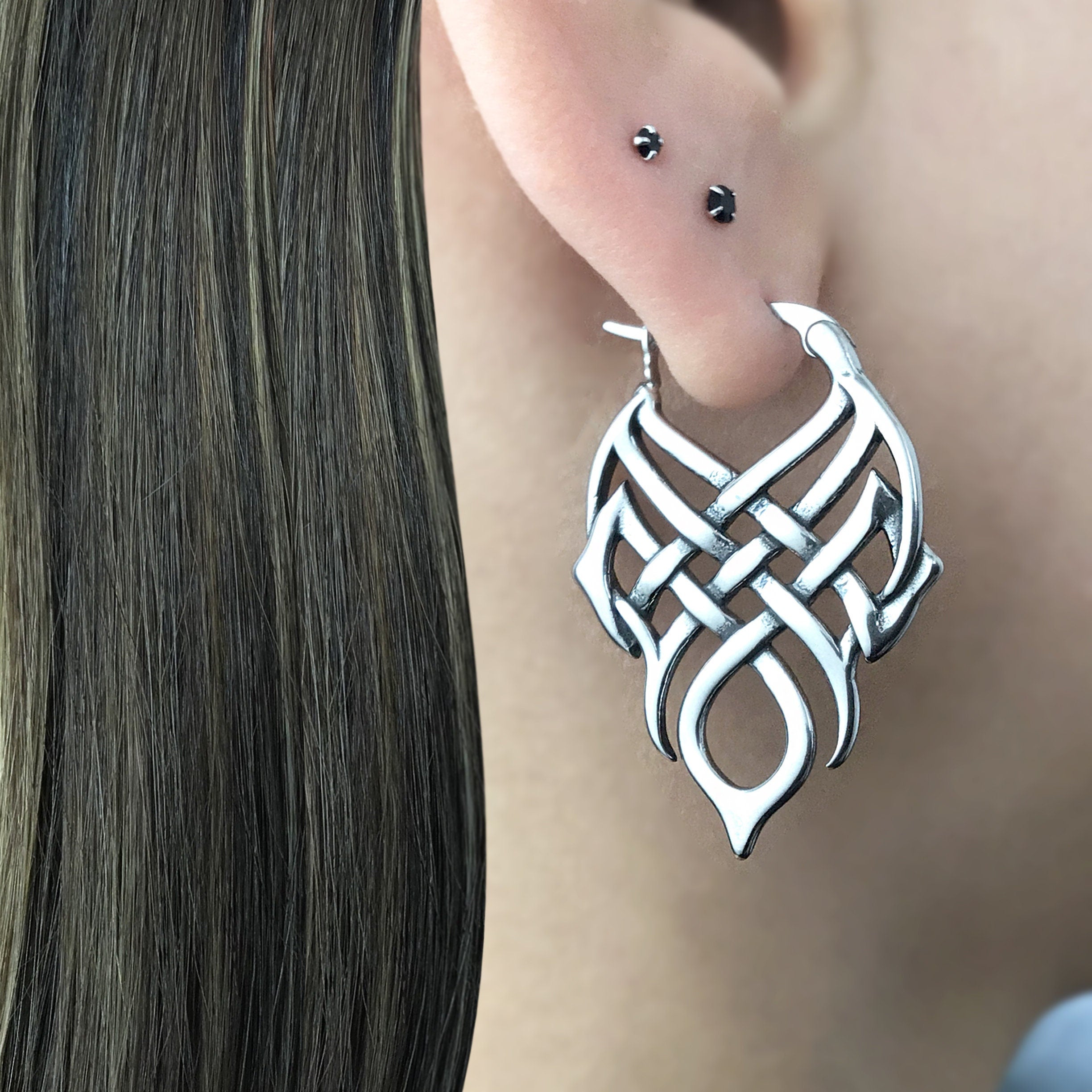Viking Jewelry Accessory - Celtic braid hoop earrings, 8mm and 11 mm hoops, Viking earrings
