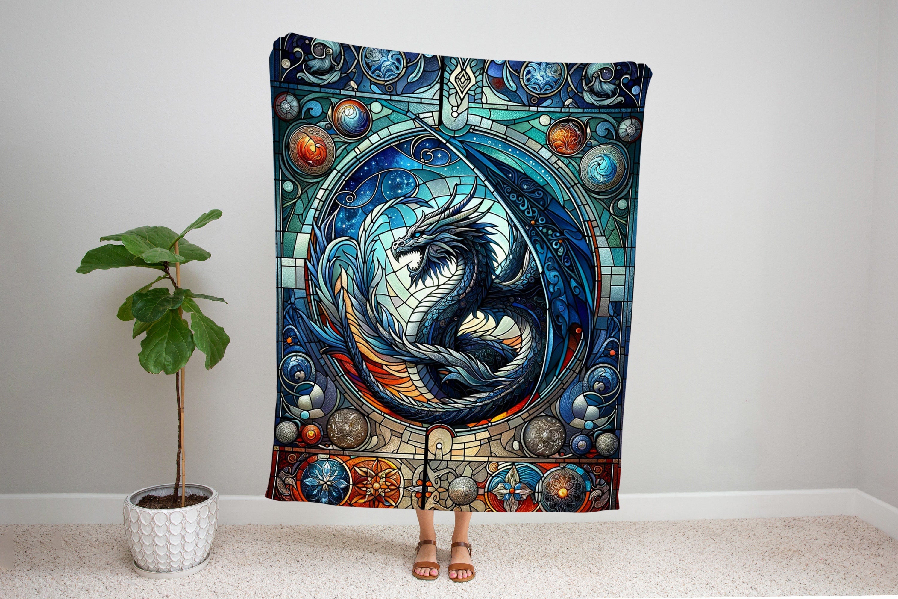 Viking Blanket - Scandinavian Aesthetic Viking Dragon Sherpa/Velvet Blanket - Unique Gift for
