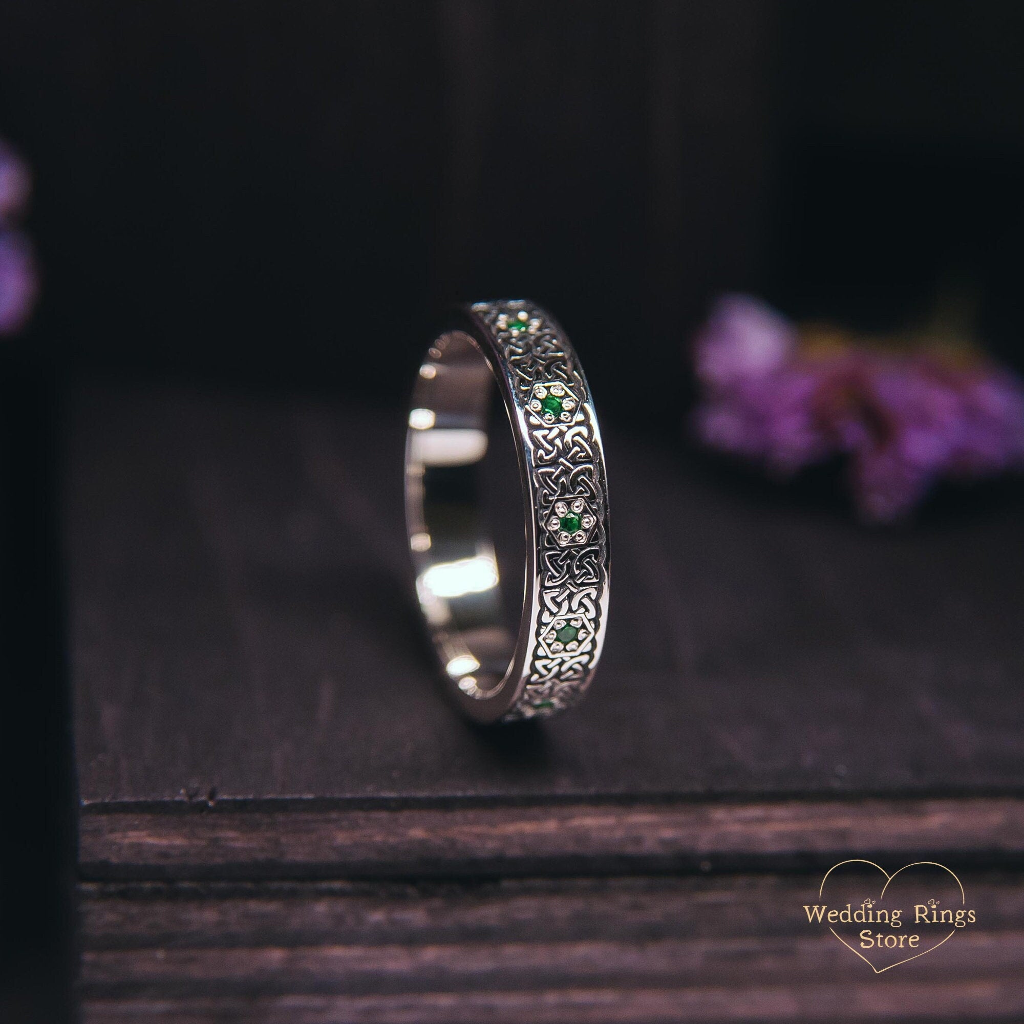 Viking Ring - Engraved Viking Wedding Ring Sterling Silver Unique Mens Band Nordic Warrior Pattern