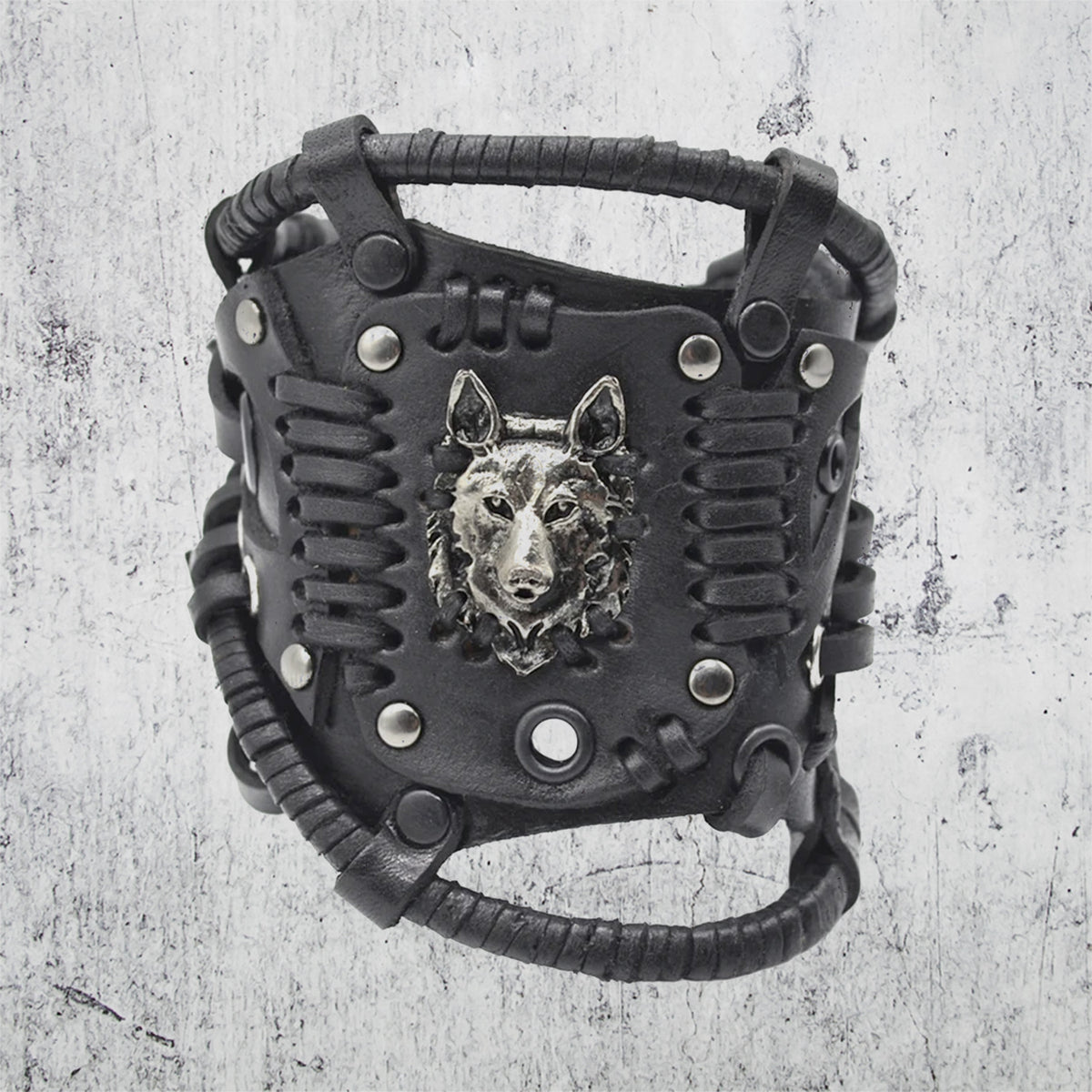 Viking Wolf Bracelet - Steampunk Black Leather Wolf Bracelet: Handmade Fenrir Accessory. Viking