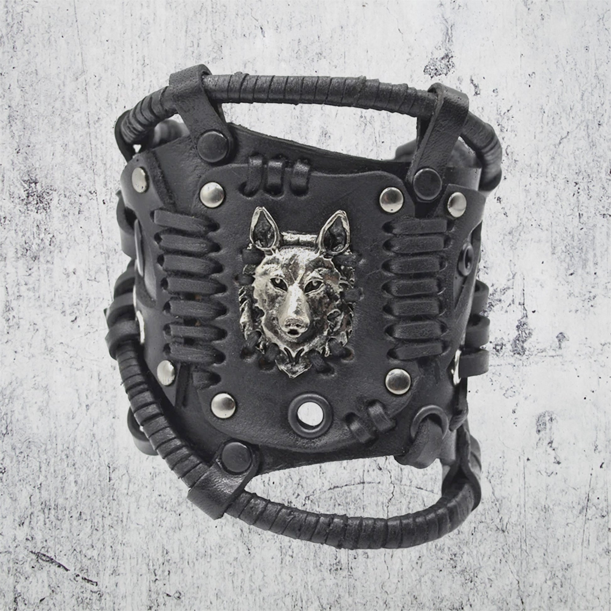 Viking Vegvisir Compass Bracelet - Steampunk Vegvisir Bracelet: Black Leather Viking Style Cuff