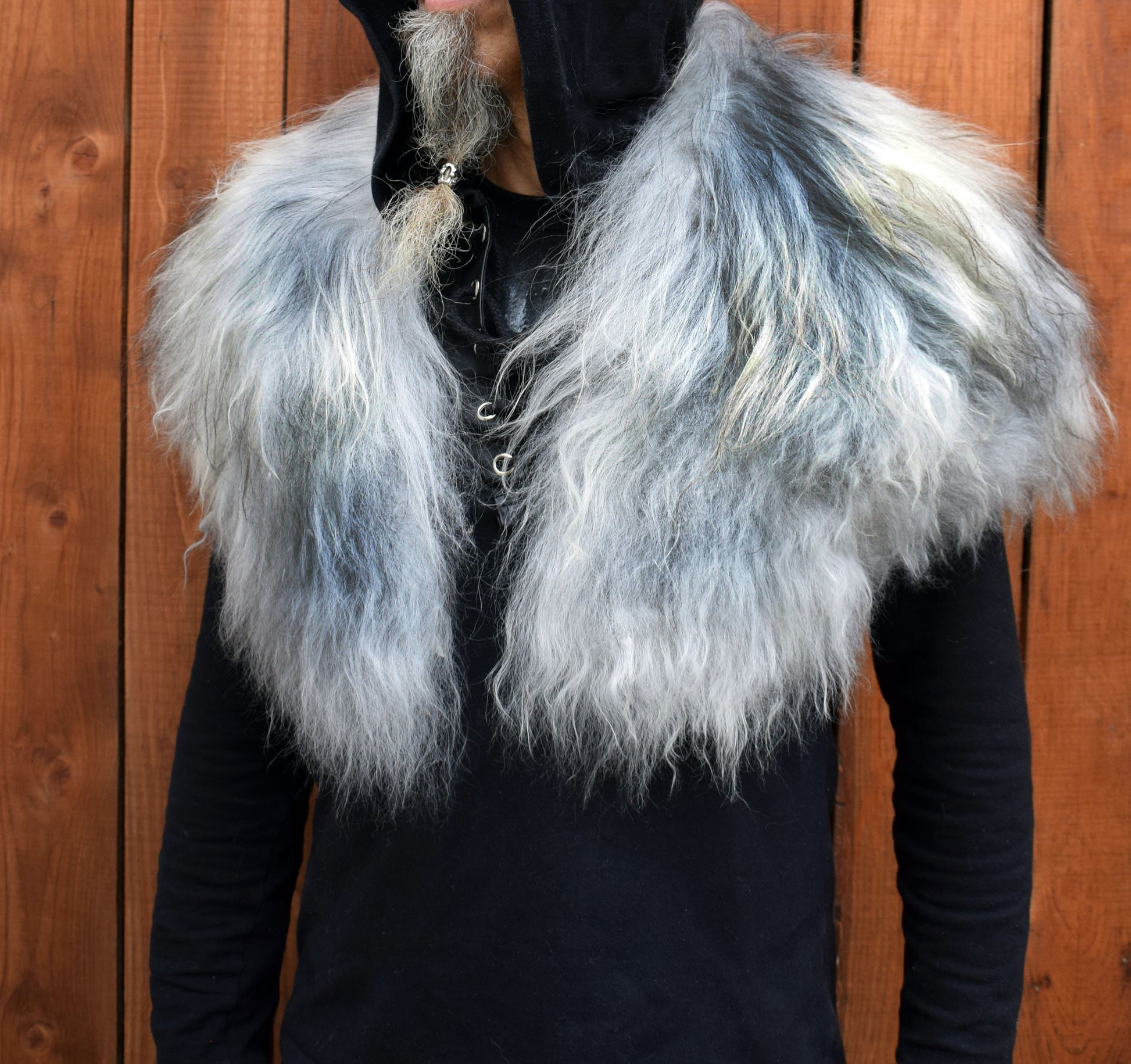 Viking Jacket - Viking Shoulder Fur Cape – Islandic Brown Sheepskin Collar with dragon leather