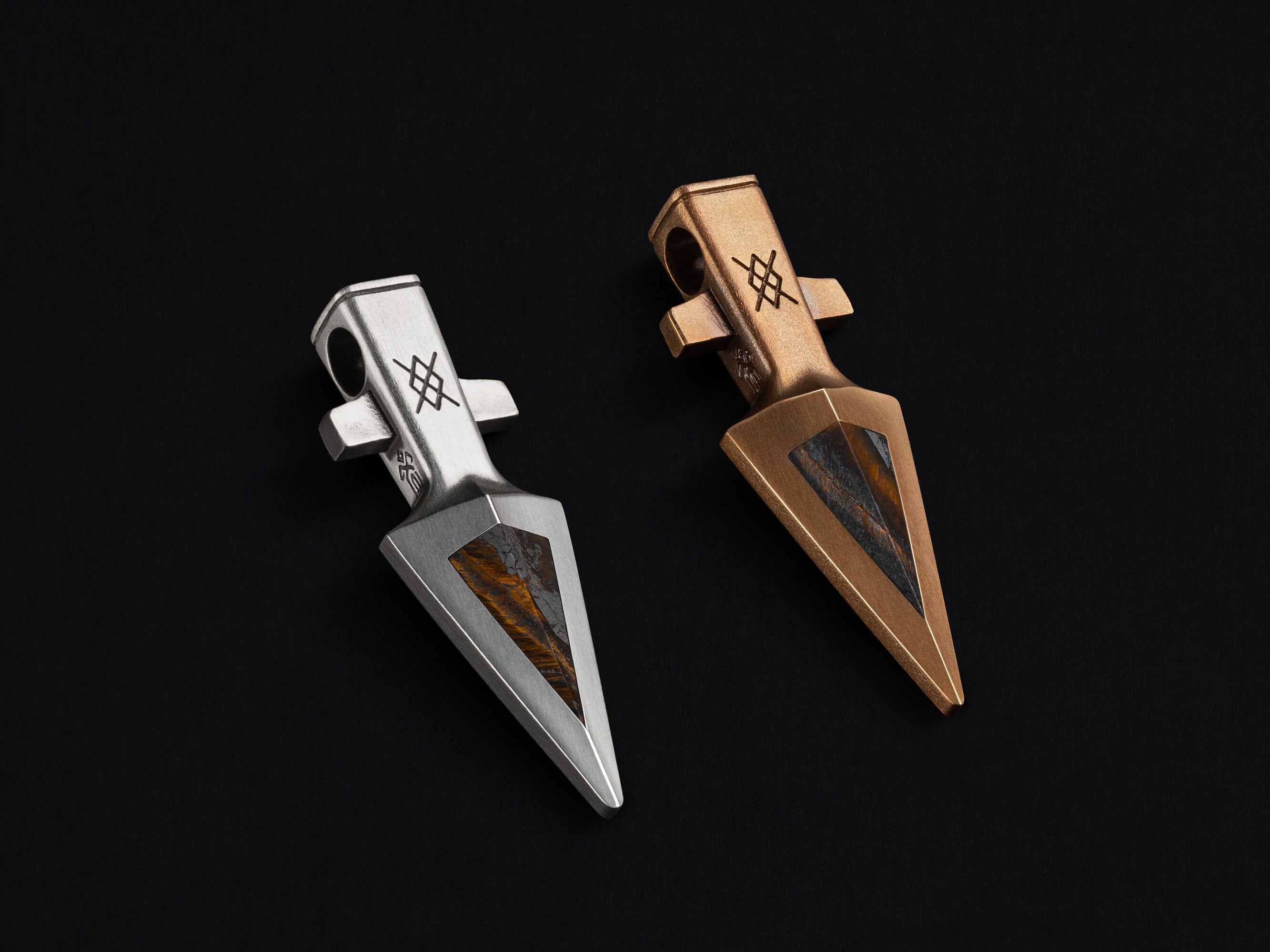 Viking Necklace - Tiger's Eye Arrowhead Pendant: Silver Viking Gungnir Necklace