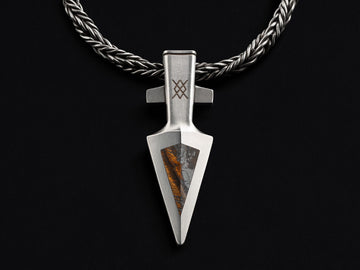Viking Necklace - Tiger's Eye Arrowhead Pendant: Silver Viking Gungnir Necklace