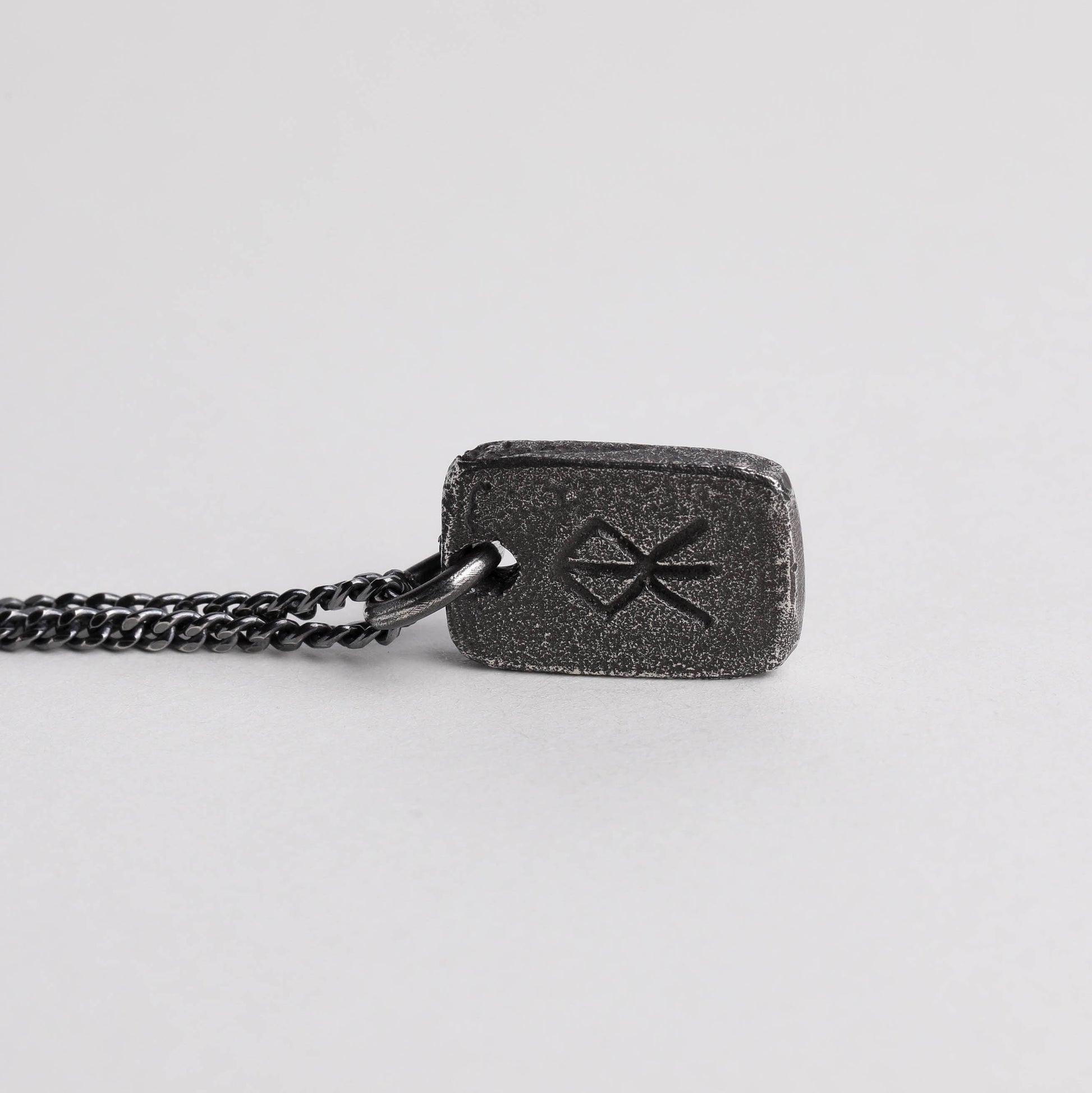 Viking Rune Necklace - Viking Men's Necklace Courage Rune Tag Pendant Handmade in Sterling Silver