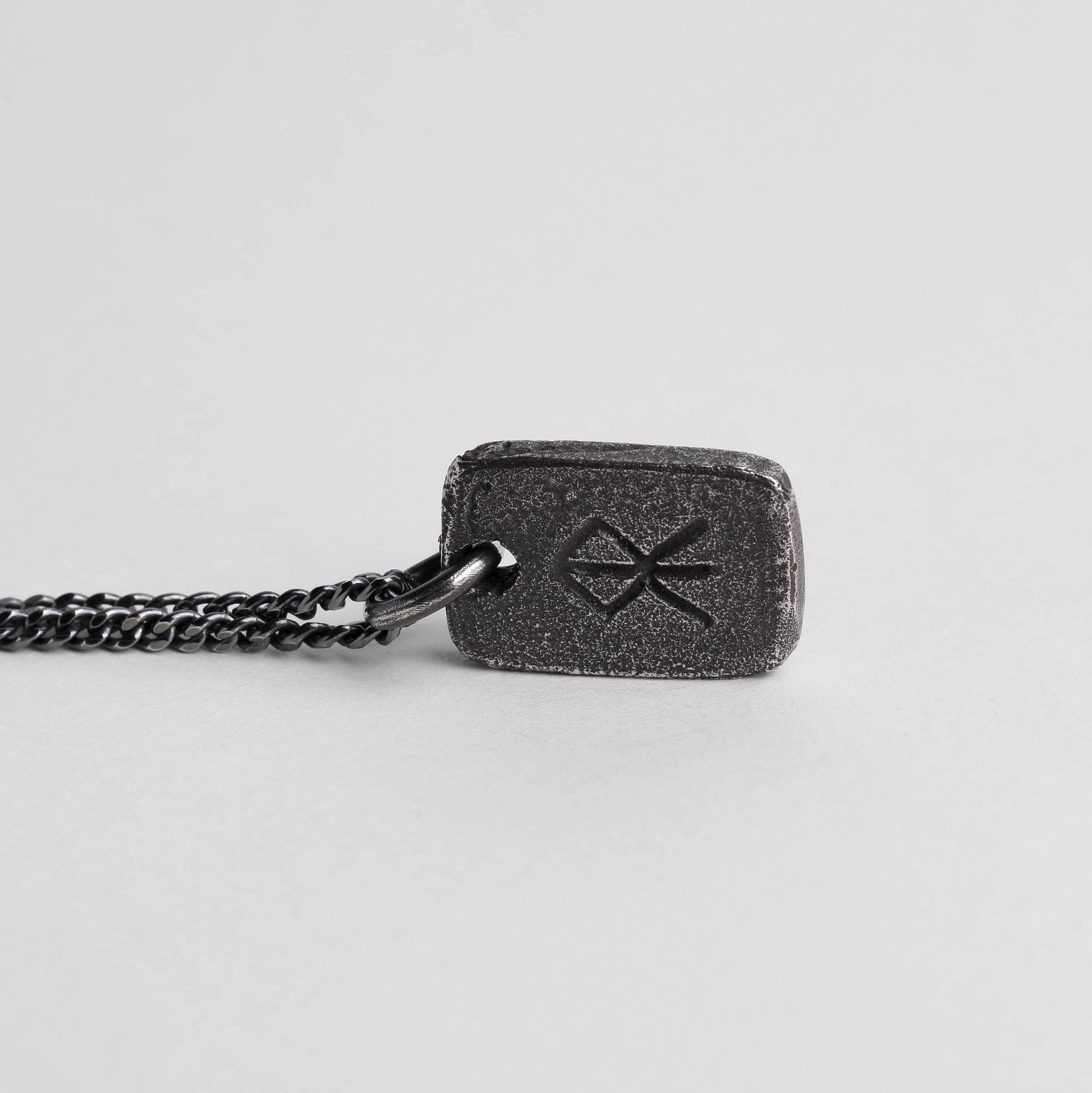 Viking Rune Necklace - Viking Men's Necklace Courage Rune Tag Pendant Handmade in Sterling Silver