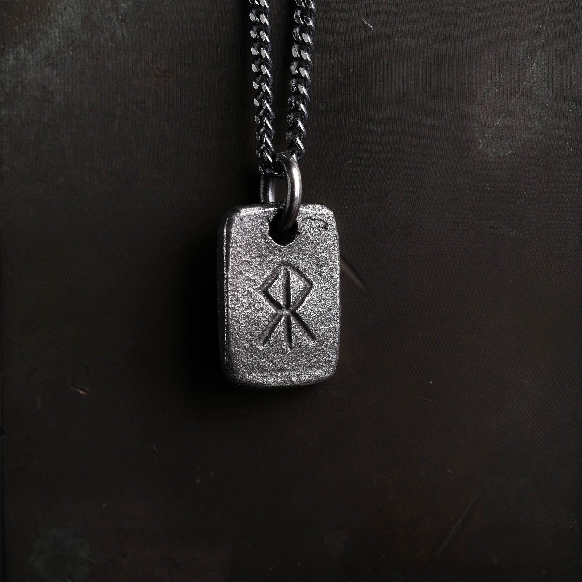 Viking Rune Necklace - Viking Men's Necklace Courage Rune Tag Pendant Handmade in Sterling Silver