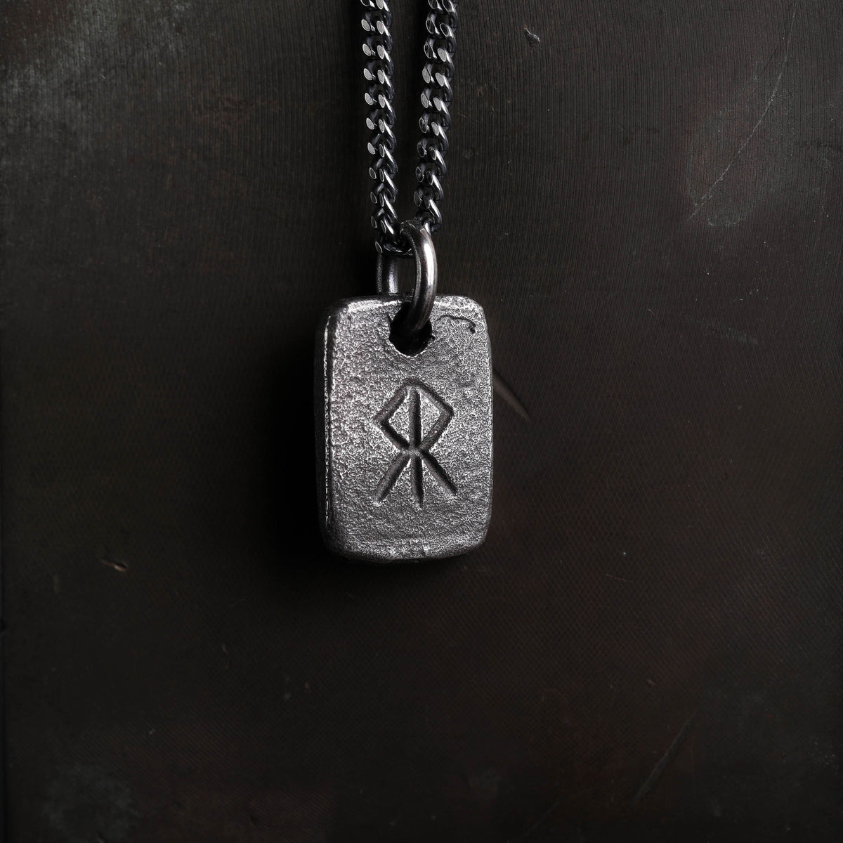 Viking Rune Necklace - Viking Men's Necklace Courage Rune Tag Pendant Handmade in Sterling Silver