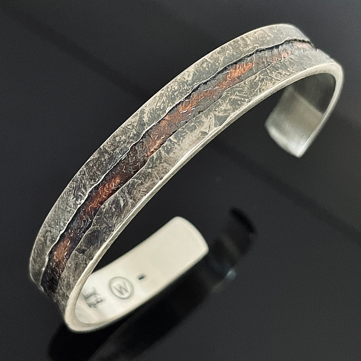 Viking Bracelet - Hand Forged Damascus Steel Cuff Bracelet with Copper Inlay Viking Bangle, Modern