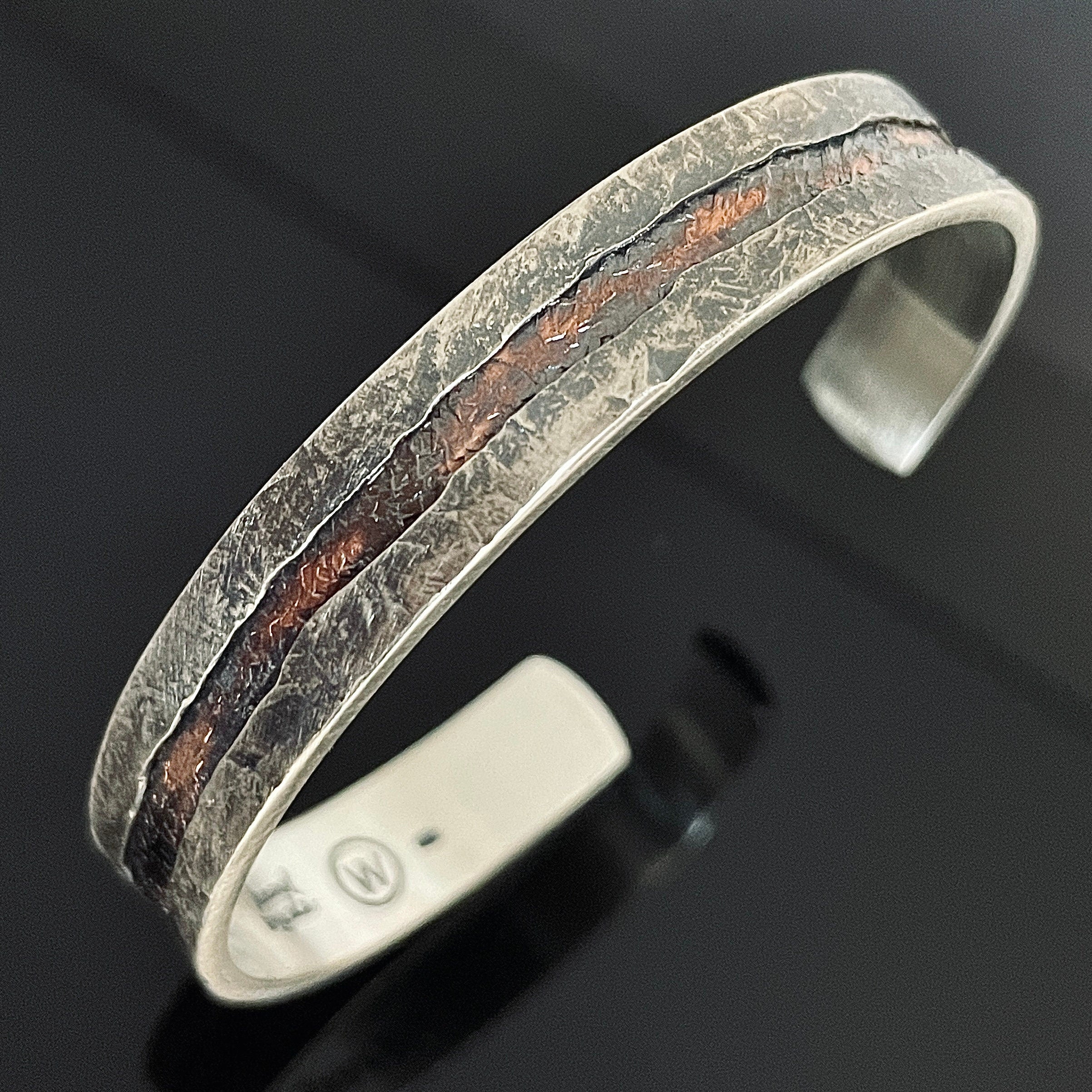 Viking Bracelet - Hand Forged Damascus Steel Cuff Bracelet with Copper Inlay Viking Bangle, Modern