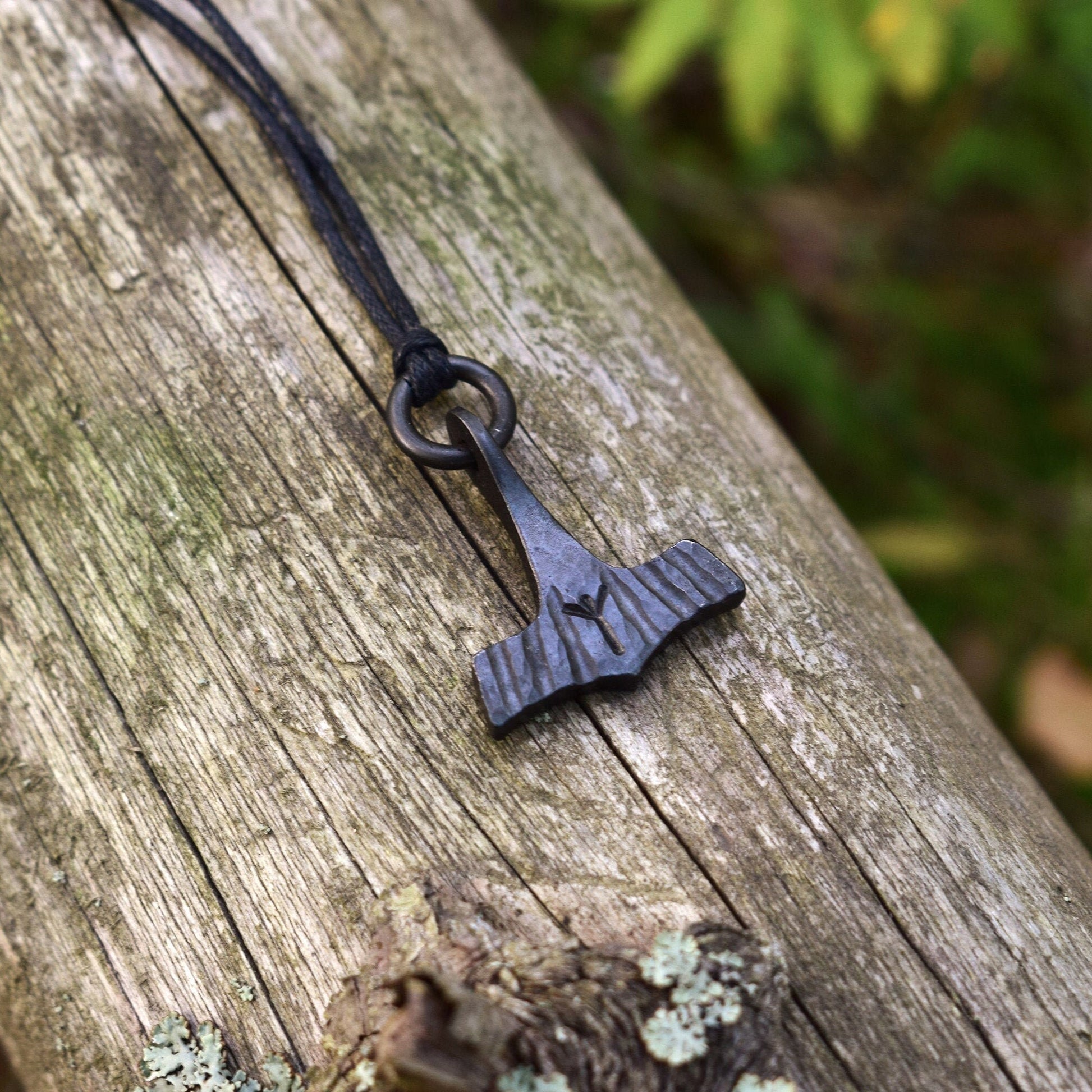 Viking Thor's Hammer Necklace - Forged Black Iron Small Thor's Hammer Pendant, Available with