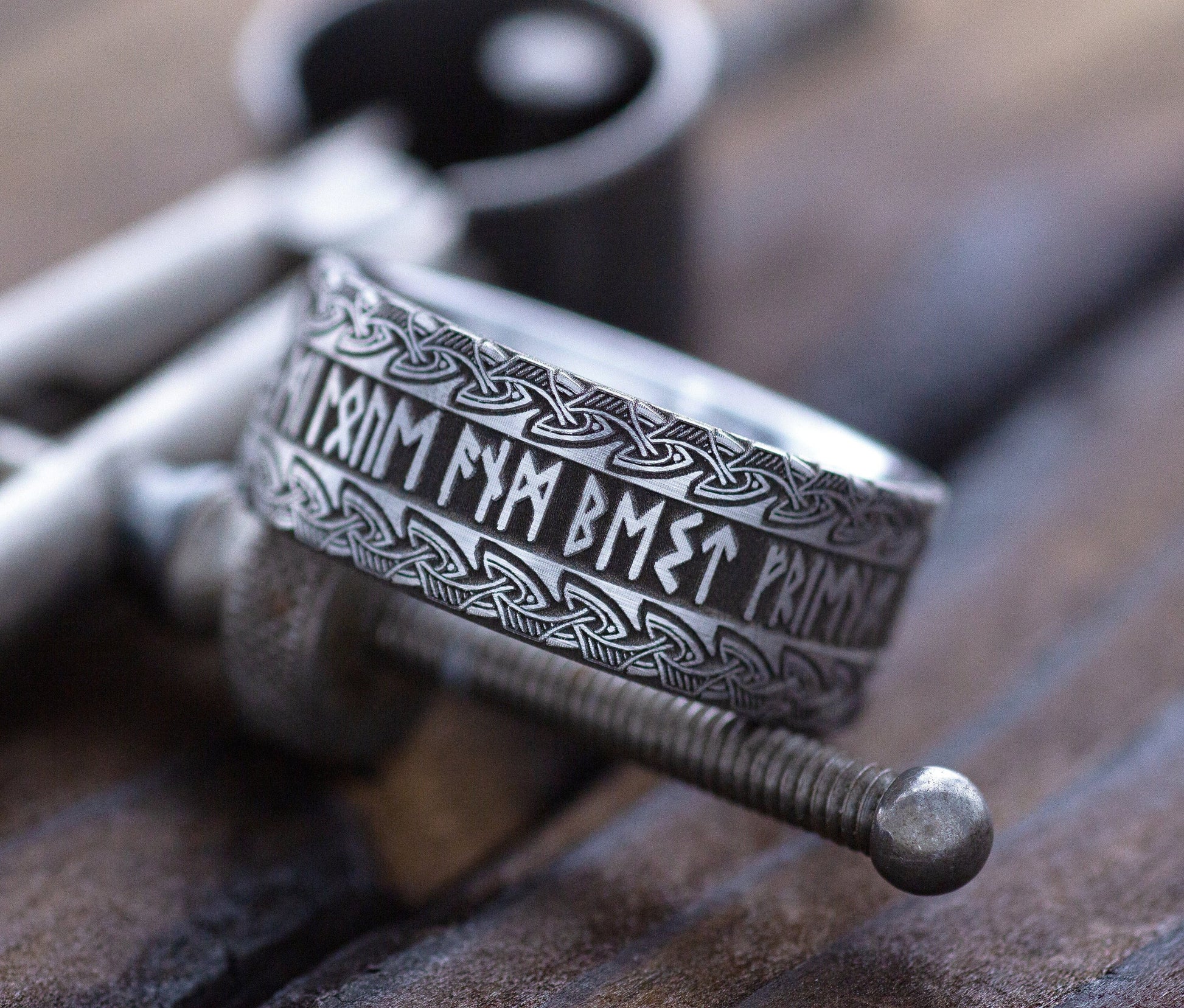 Viking Rune Ring - Viking's Rune Protection Ring, Sterling Silver Dragon of Sword Multi Symbolic