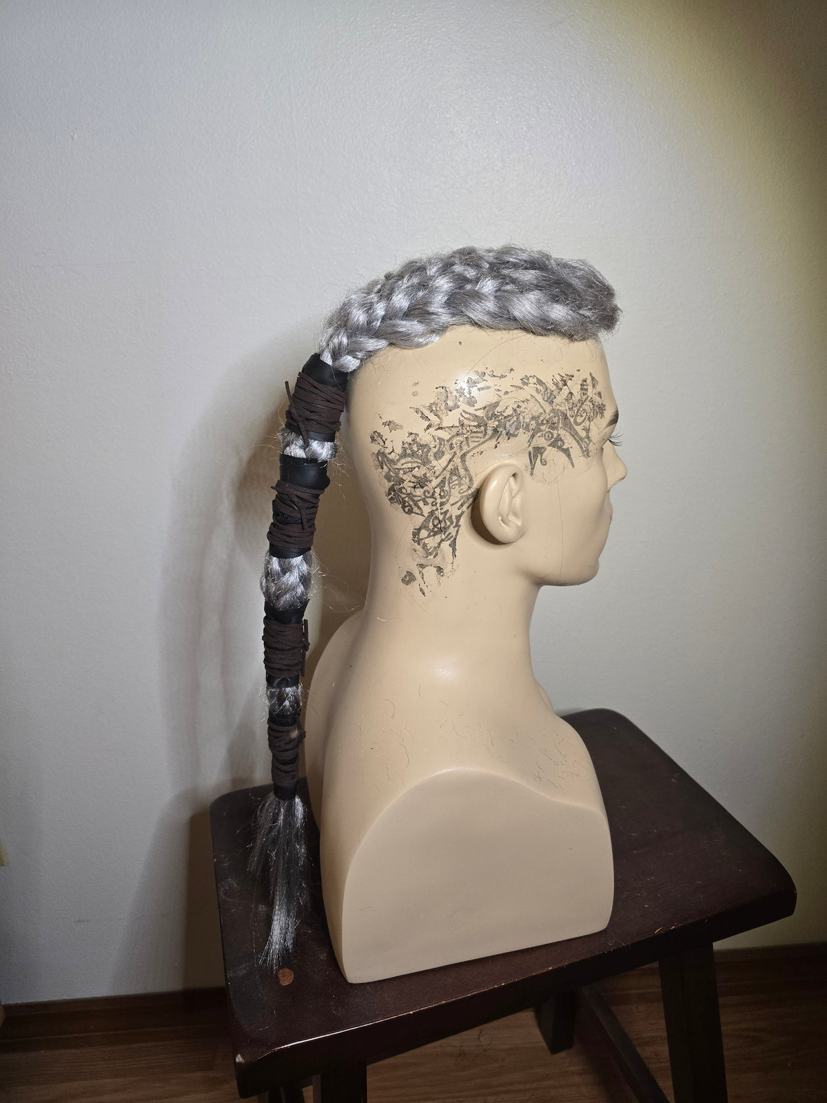 Viking Costume & LARP - Ragnar Viking Warrior battle mohawk leather braid hairpiece Viking wig