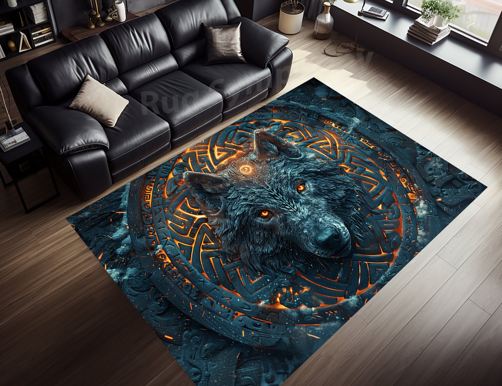 Viking Raven Rug, Norse Mythic Decor, Gothic Nordic Knot Area Rug
