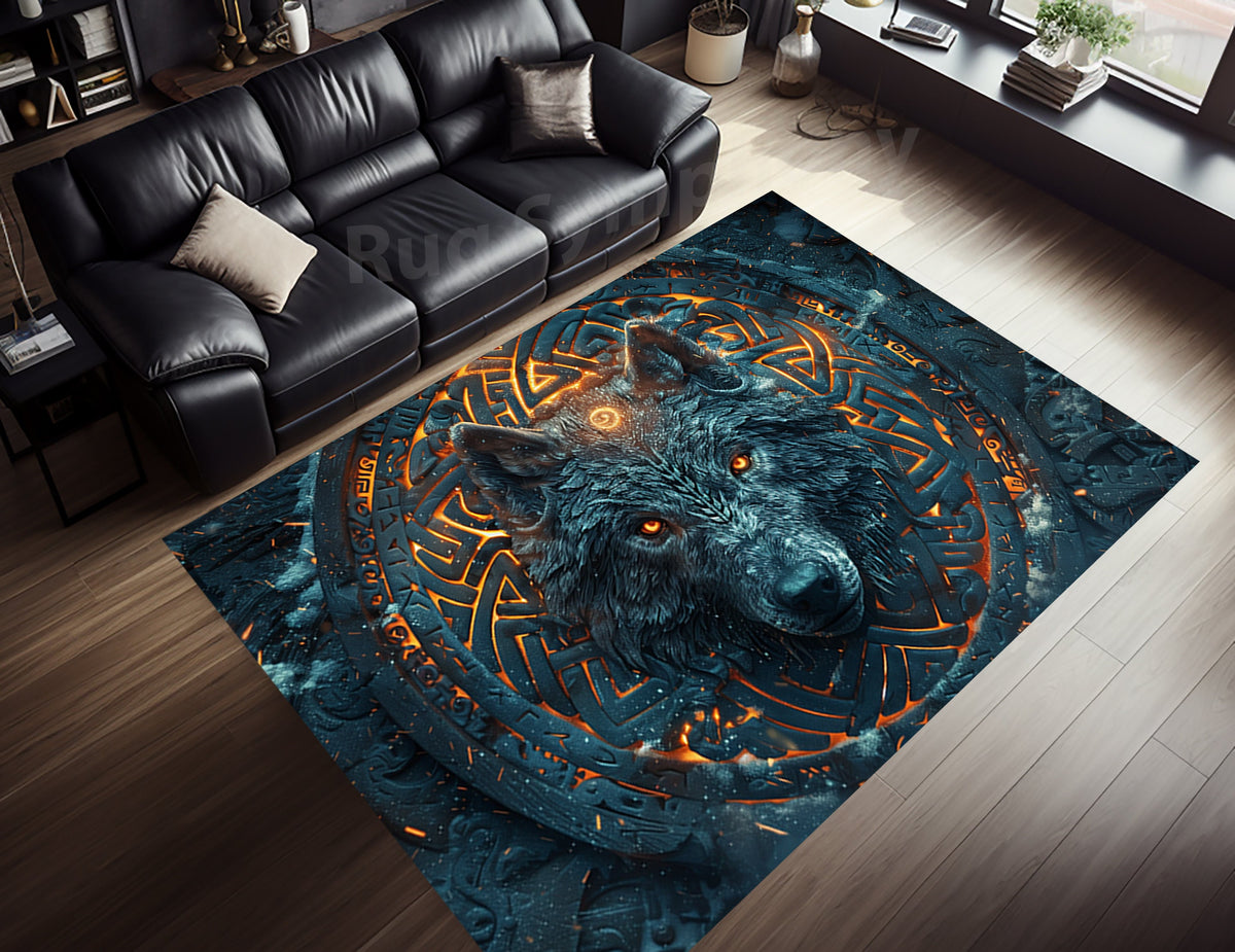 Viking Raven Rug, Norse Mythic Decor, Gothic Nordic Knot Area Rug