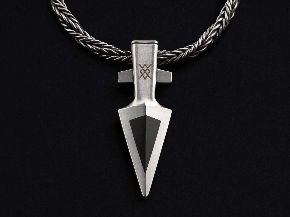 Viking Necklace - Tiger's Eye Arrowhead Pendant: Silver Viking Gungnir Necklace