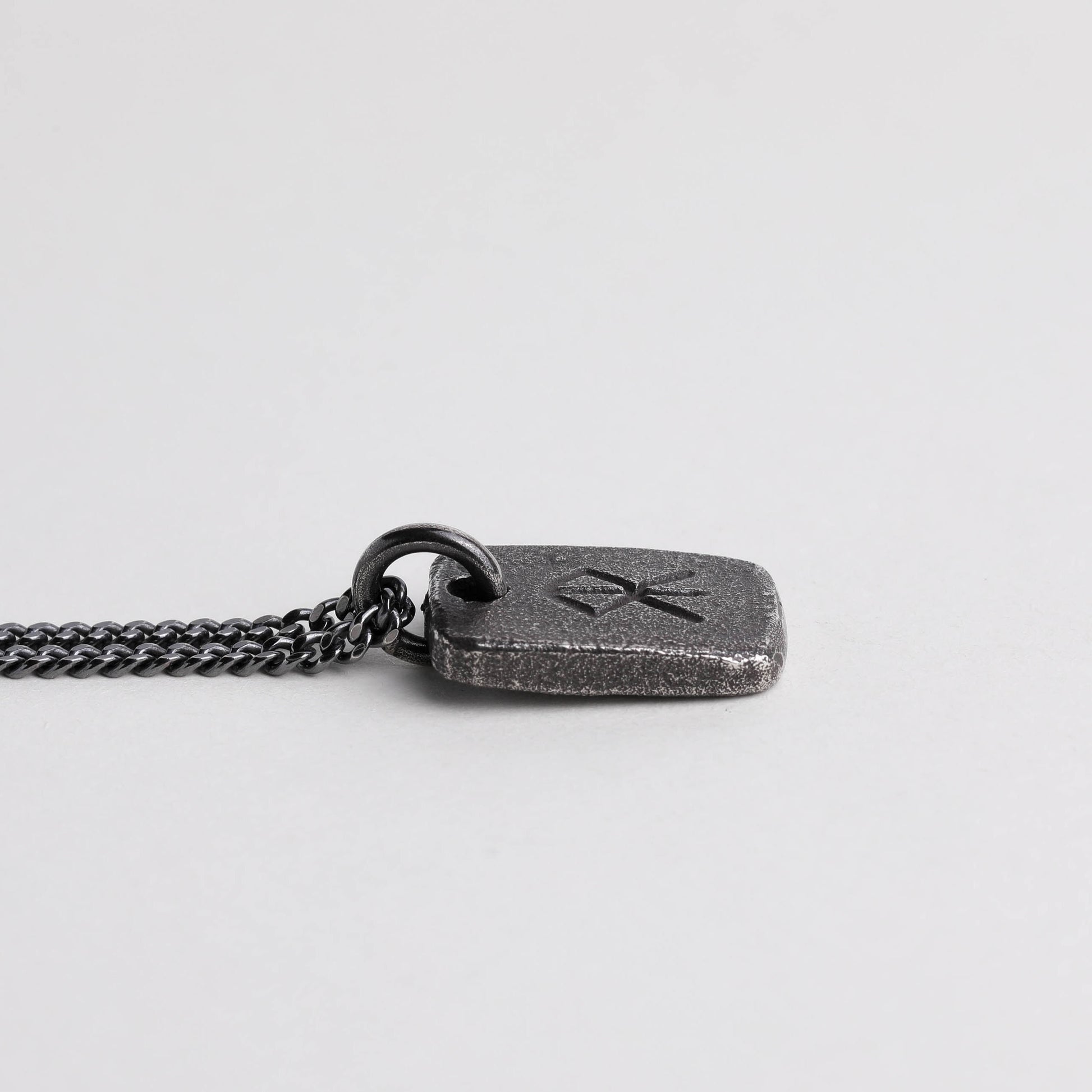 Viking Rune Necklace - Viking Men's Necklace Courage Rune Tag Pendant Handmade in Sterling Silver