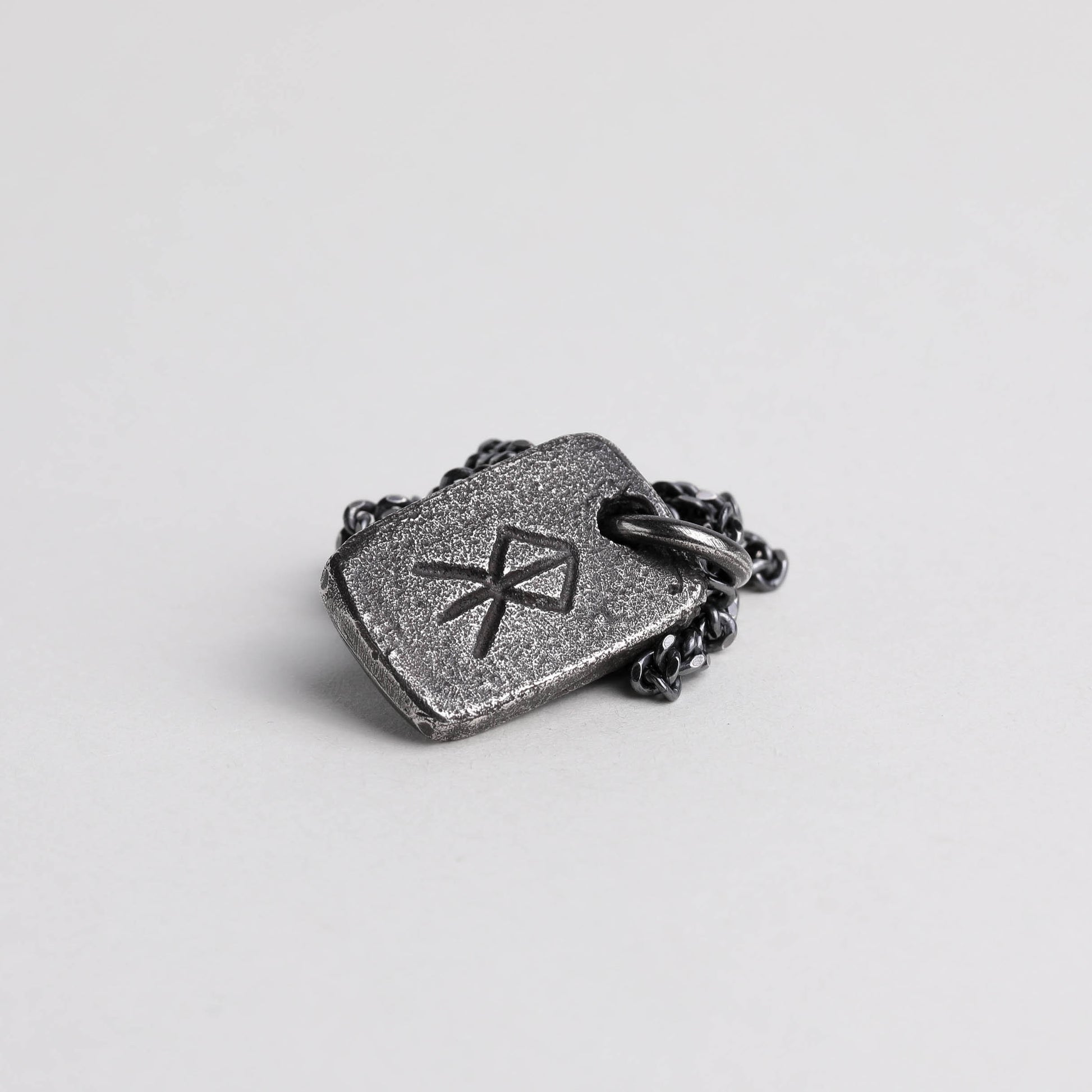 Viking Rune Necklace - Viking Men's Necklace Courage Rune Tag Pendant Handmade in Sterling Silver