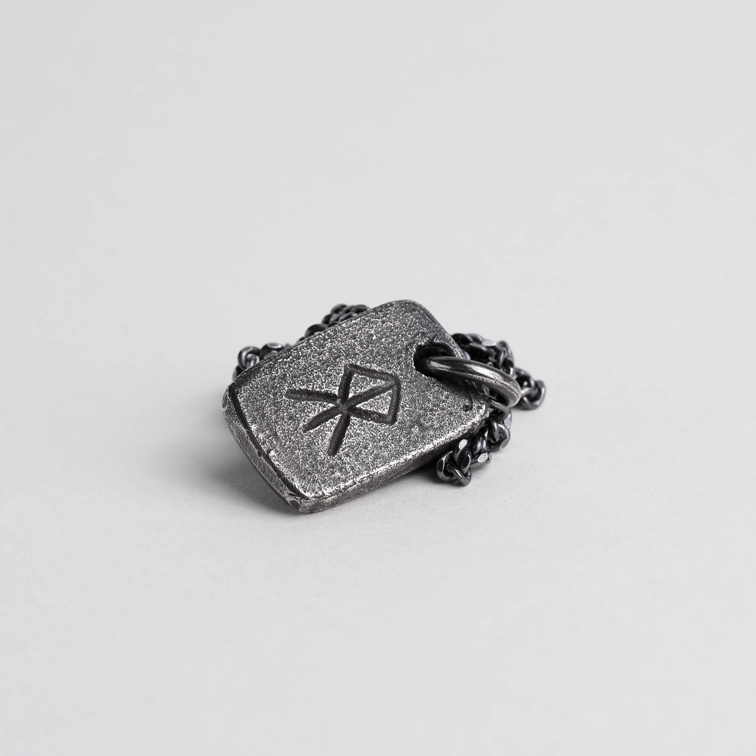Viking Rune Necklace - Viking Men's Necklace Courage Rune Tag Pendant Handmade in Sterling Silver