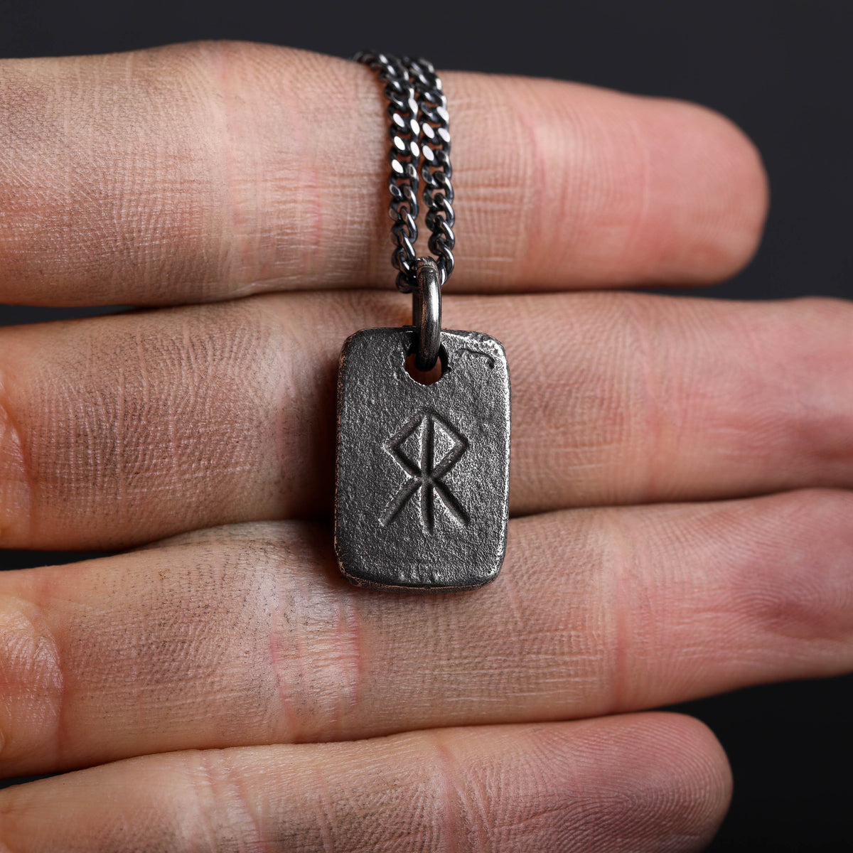 Viking Rune Necklace - Viking Men's Necklace Courage Rune Tag Pendant Handmade in Sterling Silver