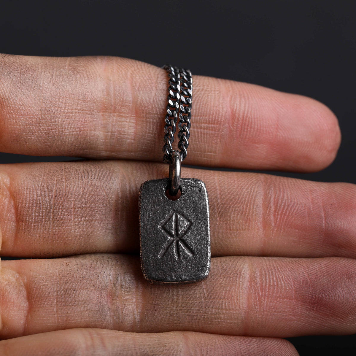 Viking Rune Necklace - Viking Men's Necklace Courage Rune Tag Pendant Handmade in Sterling Silver