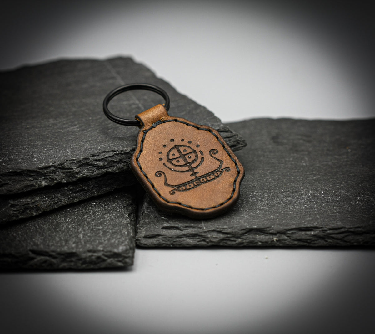 Viking Leather Accessory - Key fob "Head of Jormungandr". A personalized gift for Vikings.