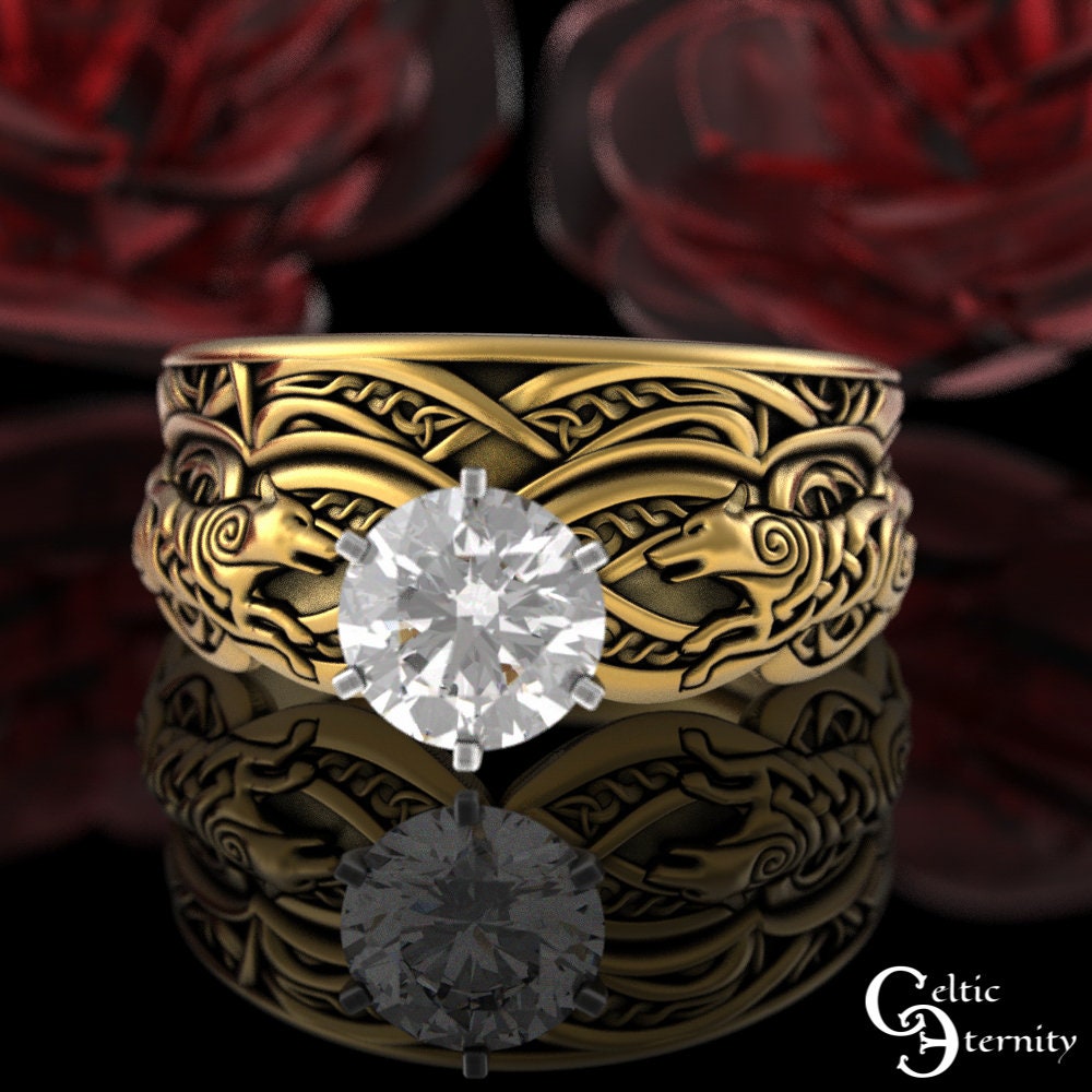 Viking Wolf Ring - Sterling Viking Wolf Solitaire Ring, Alexandrite Mated For Life Ring, Silver