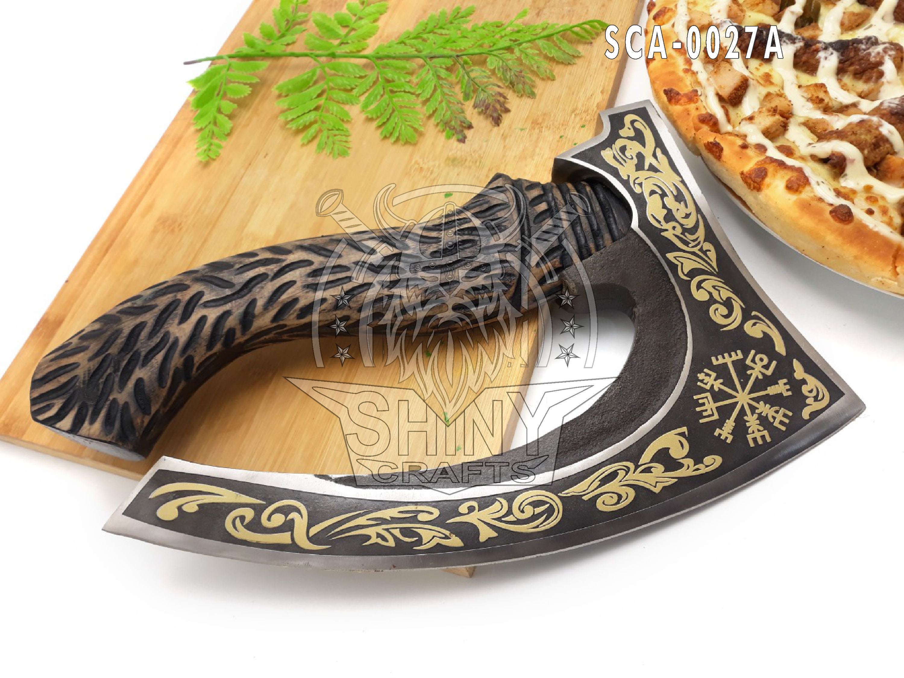 Viking Weapon Replica - Hand Forged Viking Pizza Axe, Rosewood Ash Handle, Leather Sheath