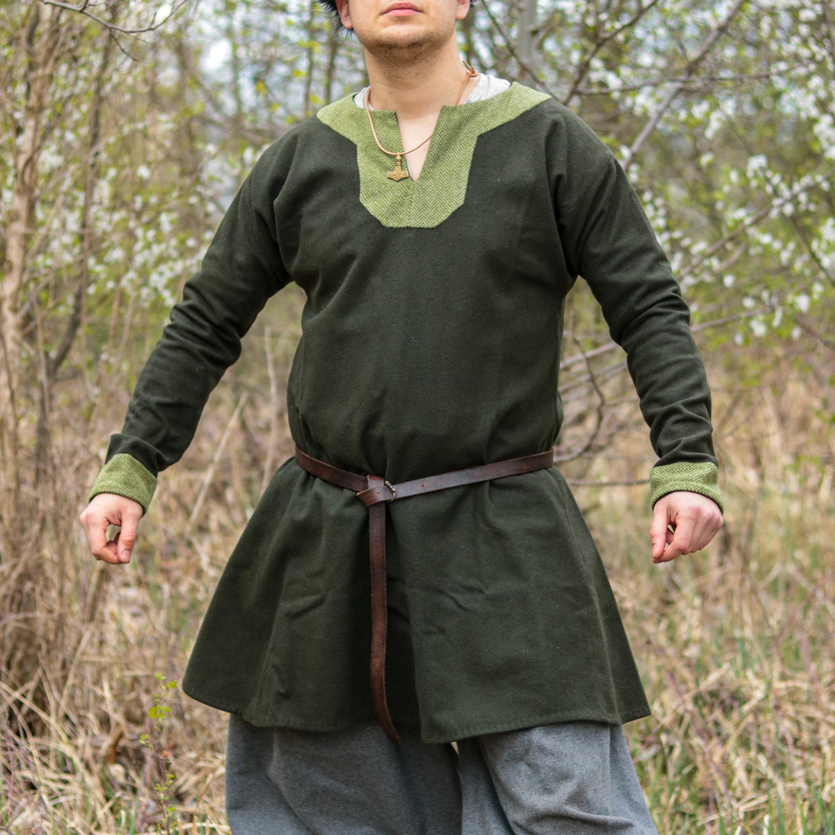 Viking T-Shirt - Embroidered Viking Tunic: Pure Lambs wool with cotton Lining, Reenactment Garb