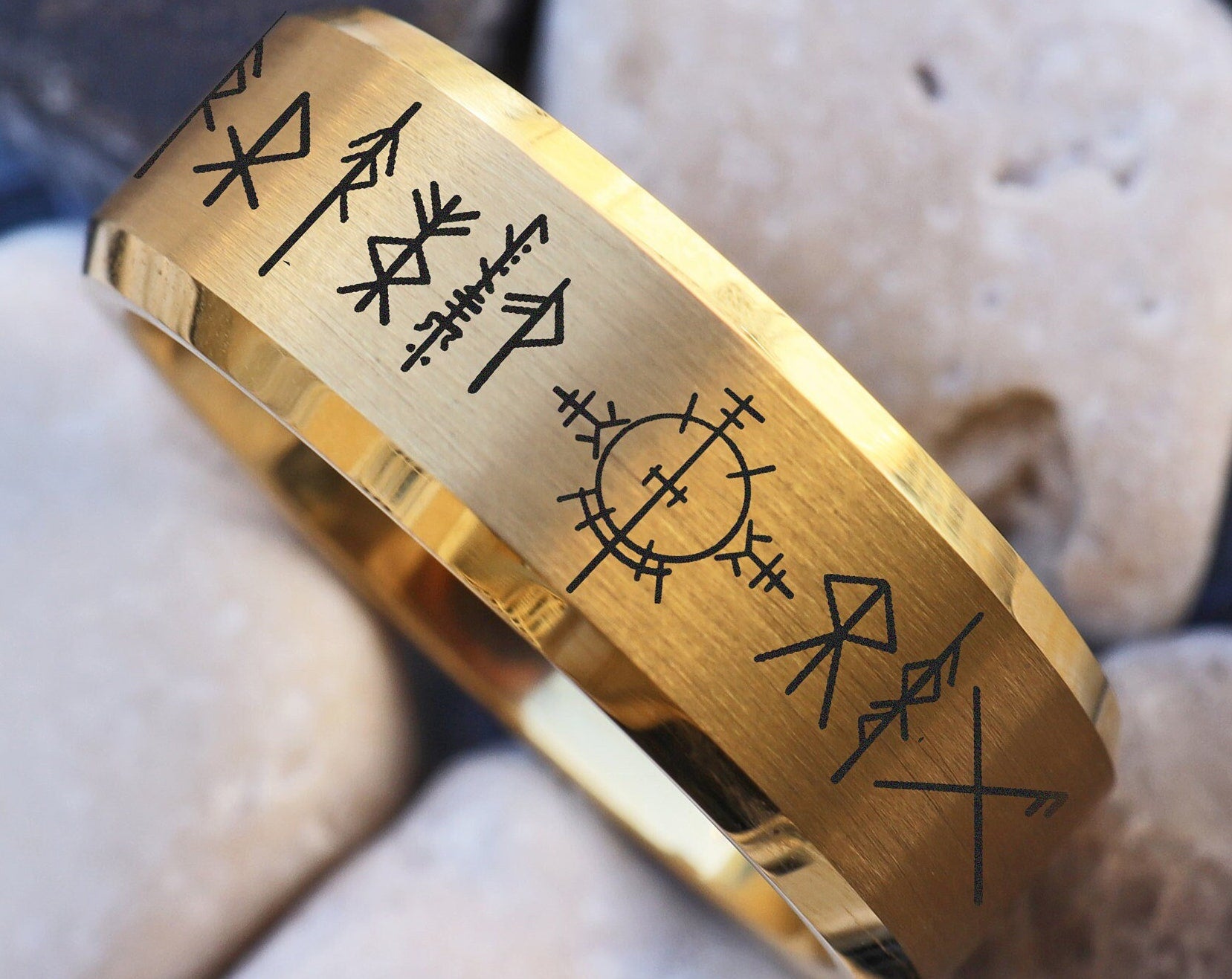 Viking Rune Ring - Viking's Rune Protection Ring, Sterling Silver Dragon of Sword Multi Symbolic